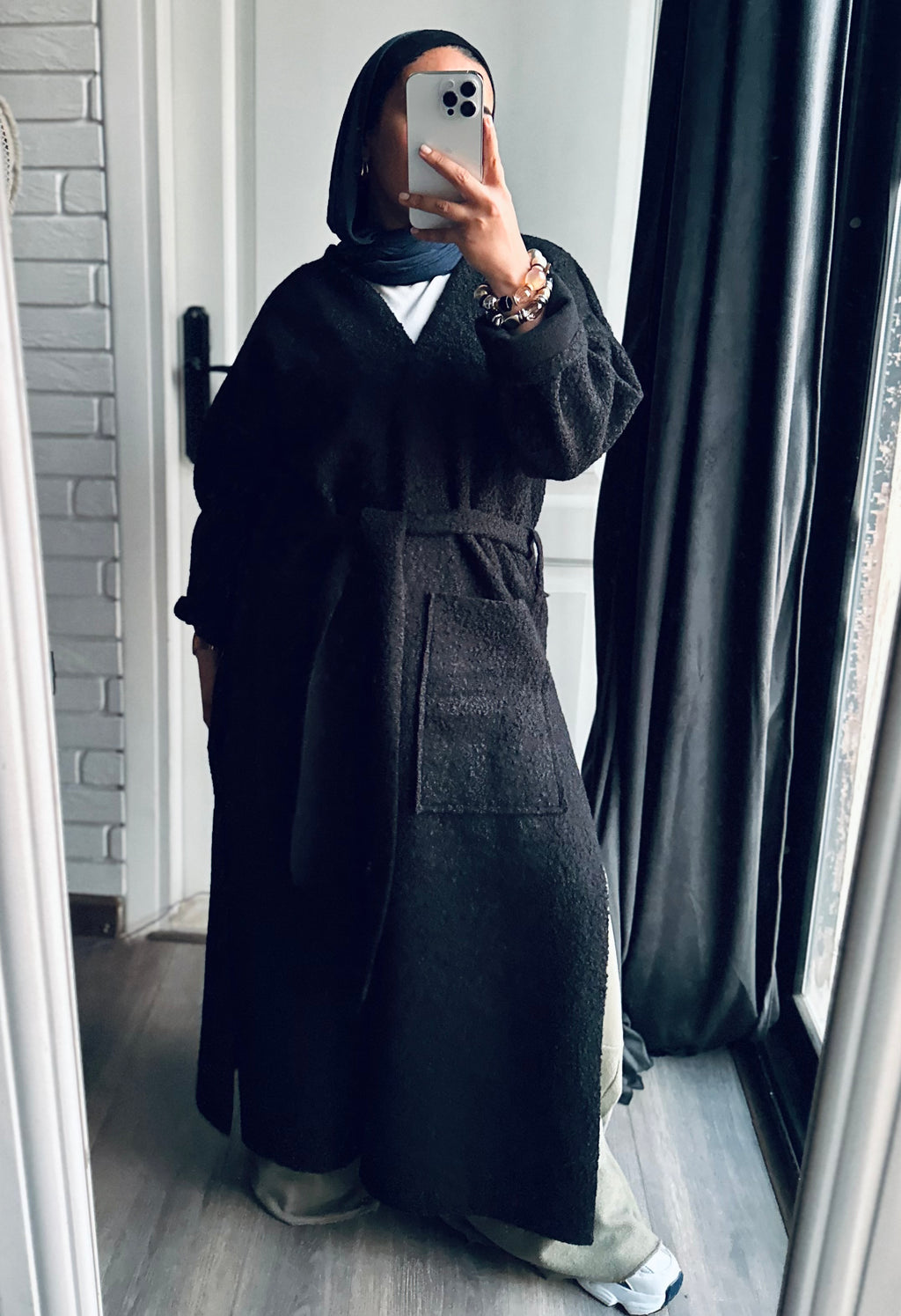 Teddy Long Coat in Black