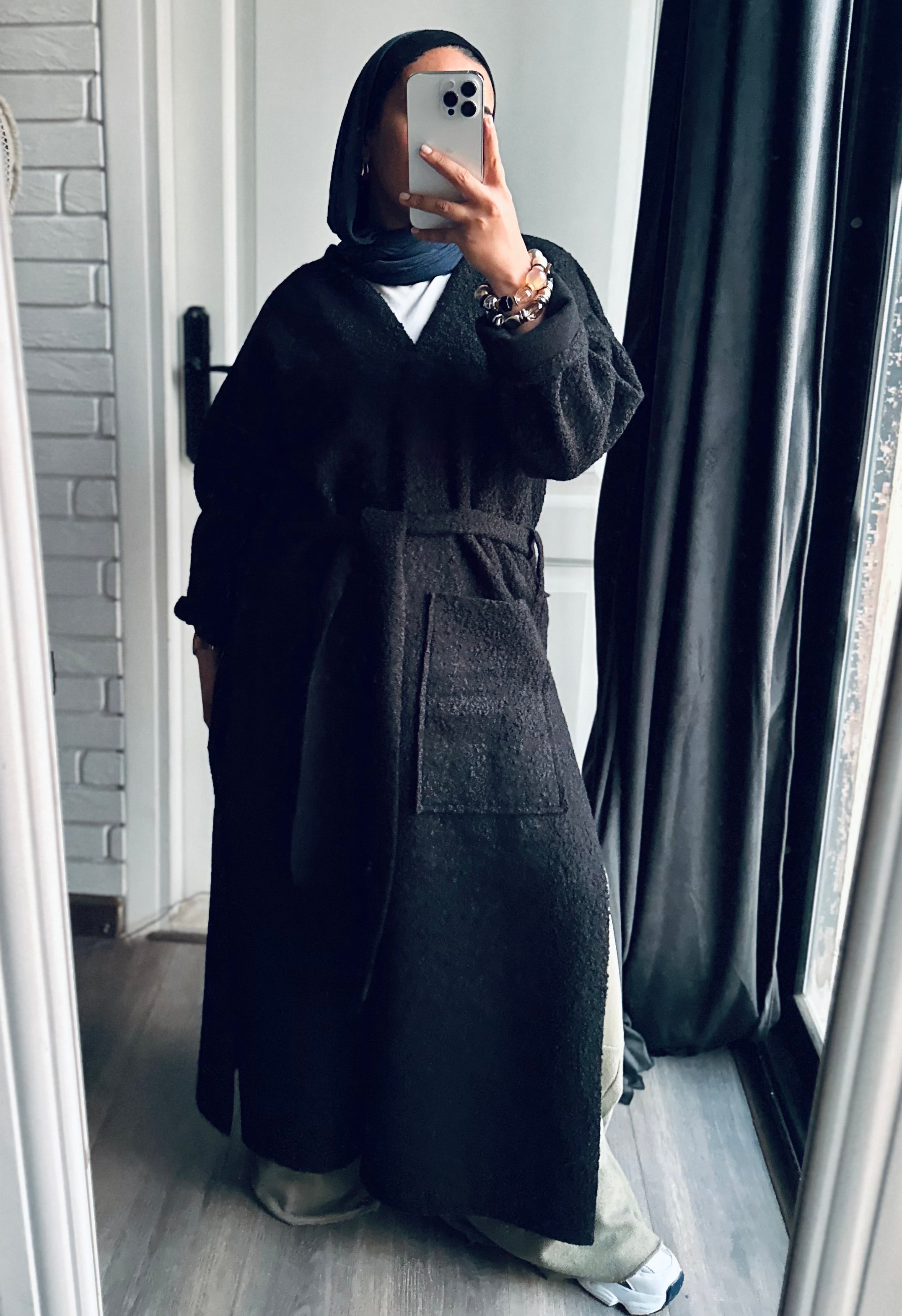 Teddy Long Coat in Black