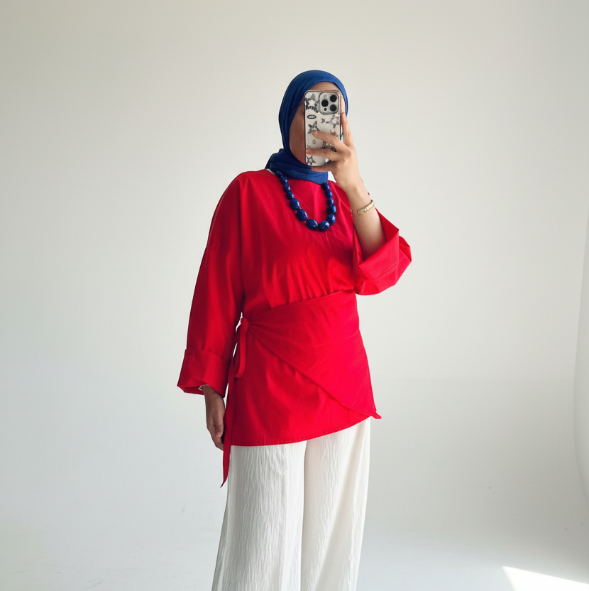 Extension Wrap Blouse in Red
