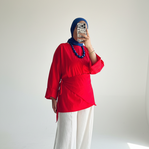 Extension Wrap Blouse in Red