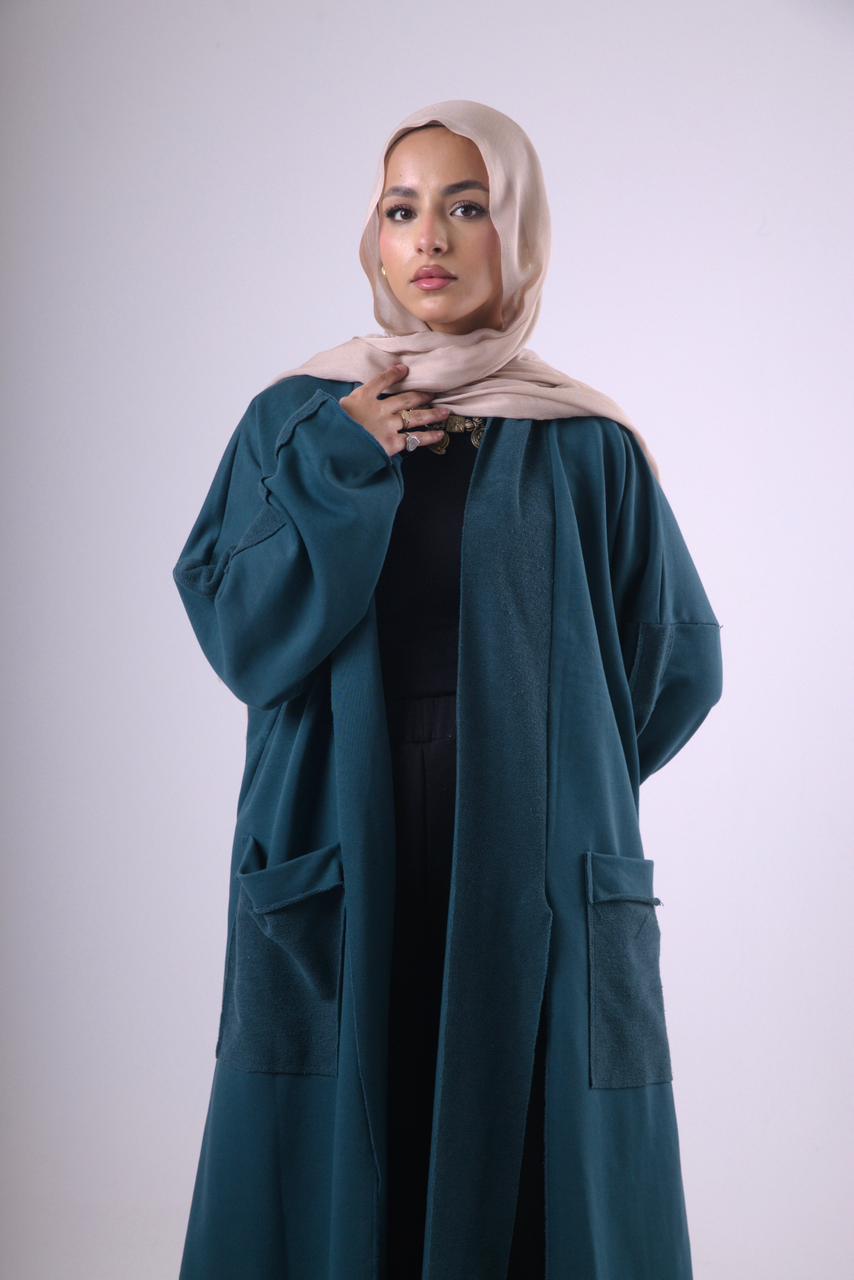 Long Melton Cardigan in Blue Green