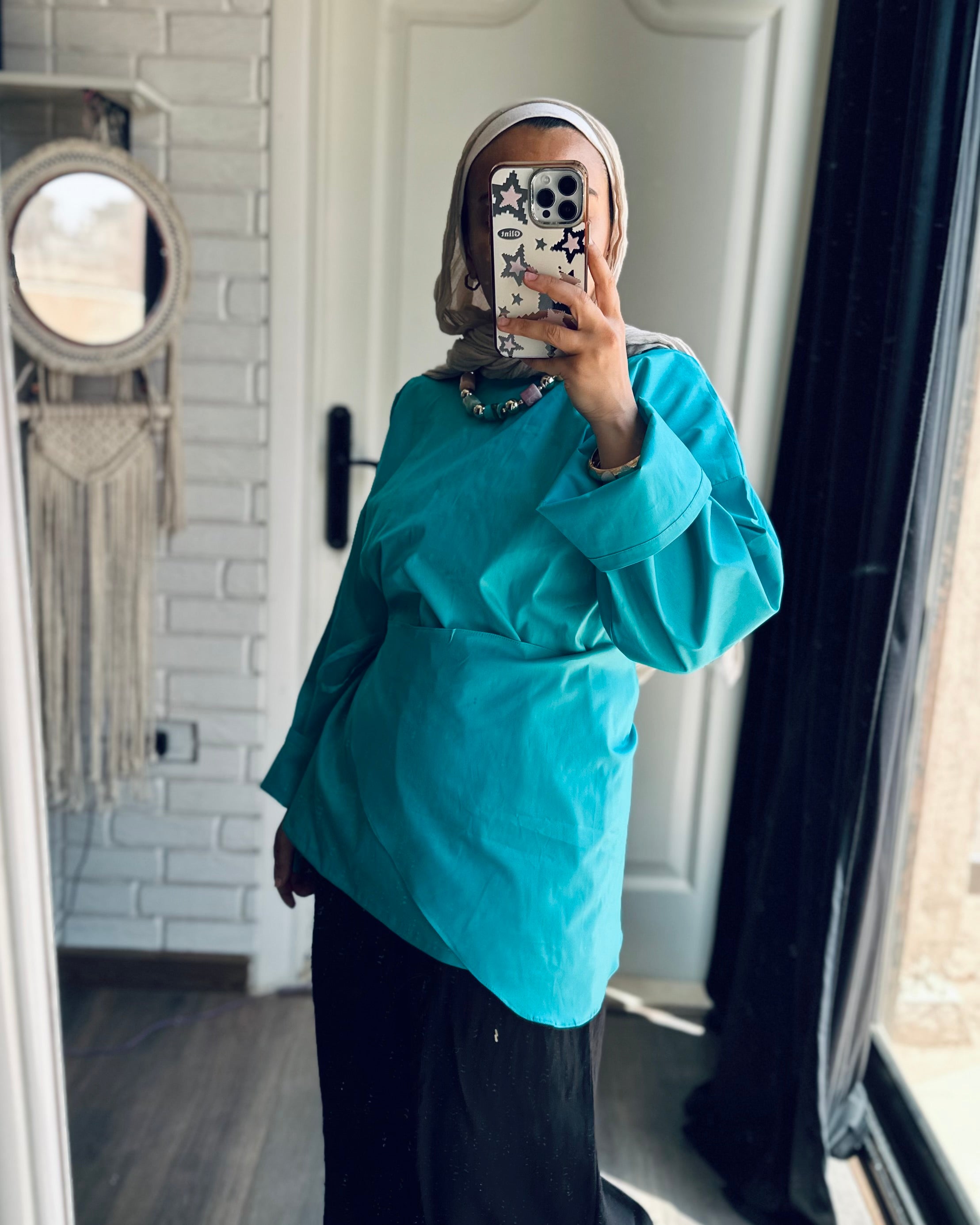 Extension Wrap Blouse in Turquoise