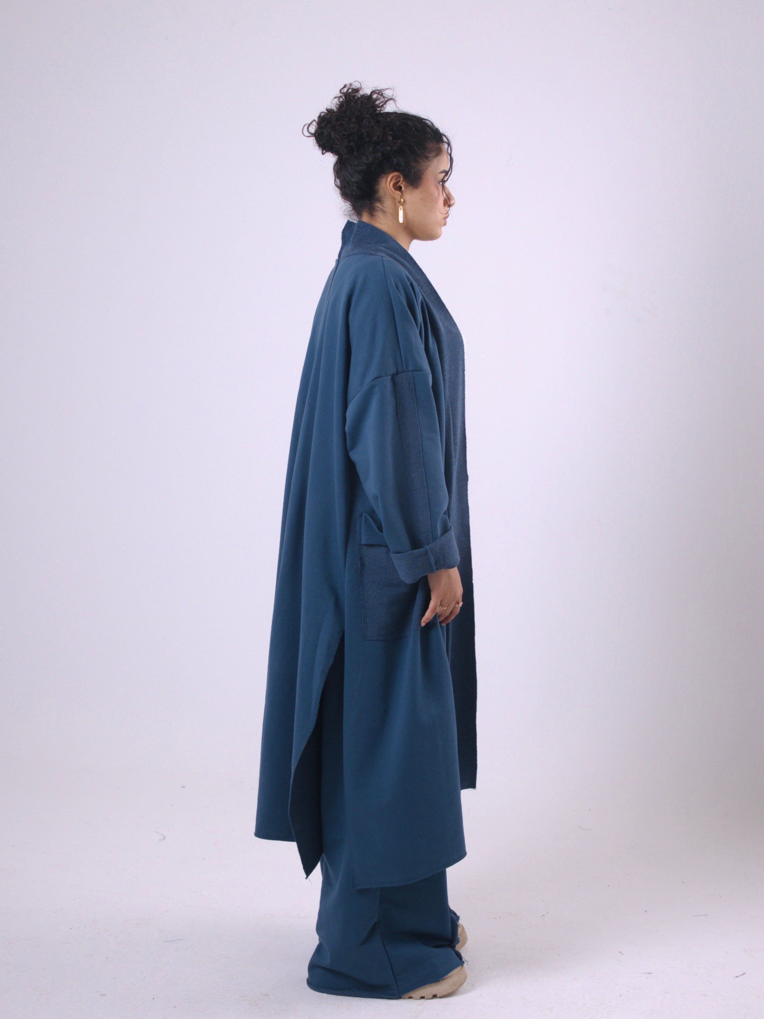 Long Melton Cardigan in Teal