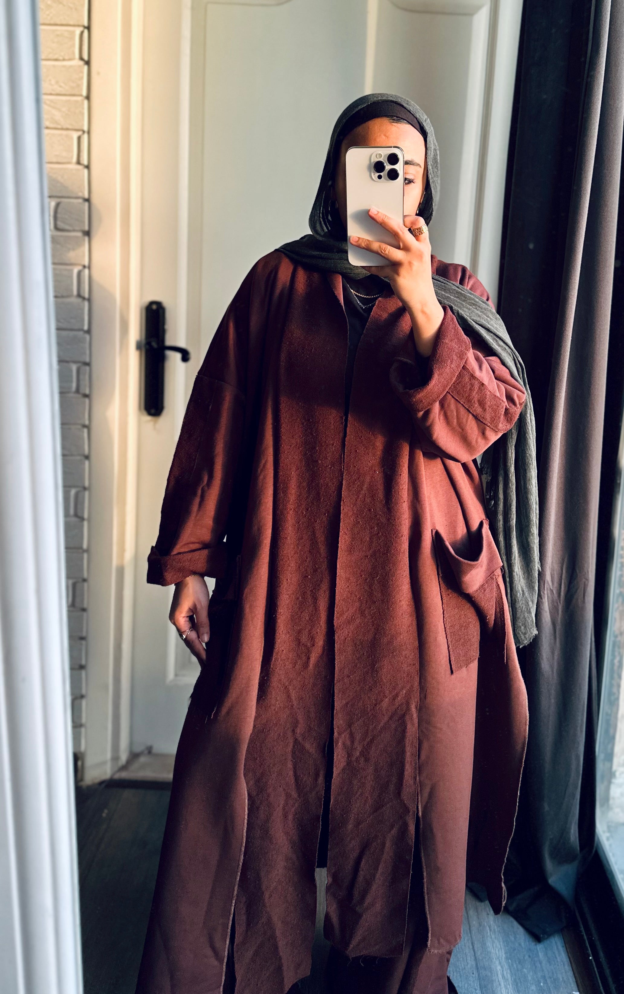 Long Melton Cardigan in Brown