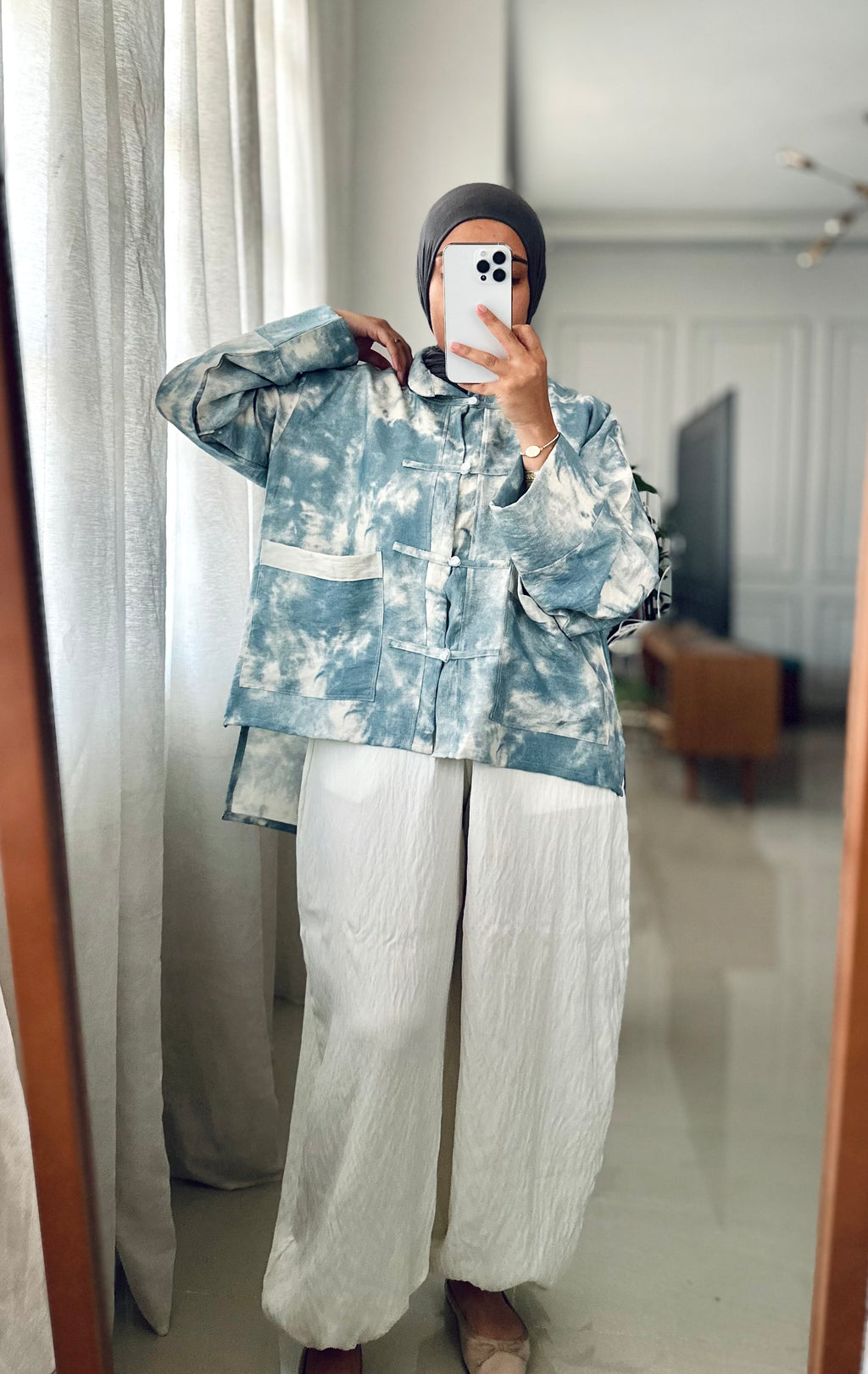 Chinese Tie Dye Blouse in Sky Blue