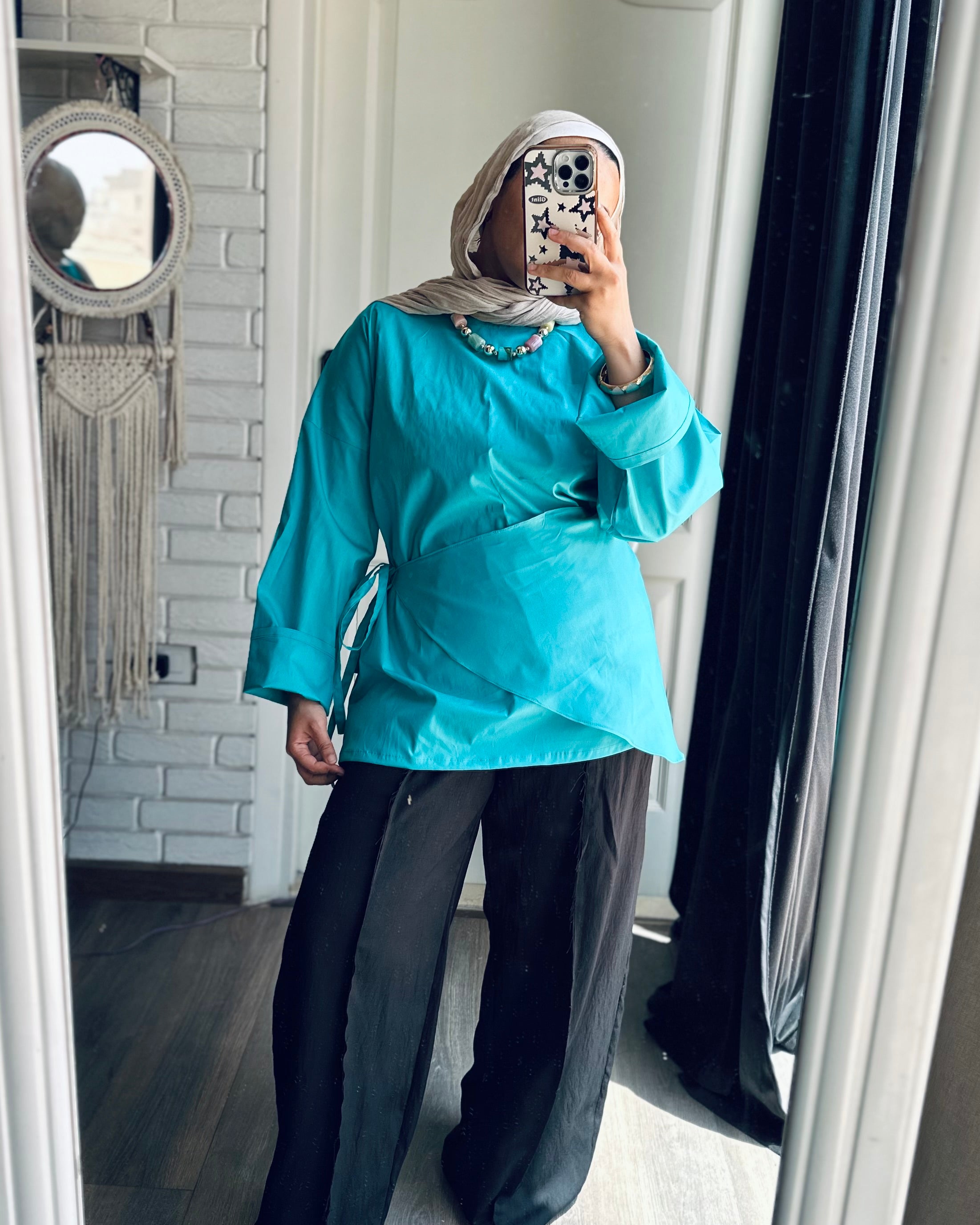 Extension Wrap Blouse in Turquoise