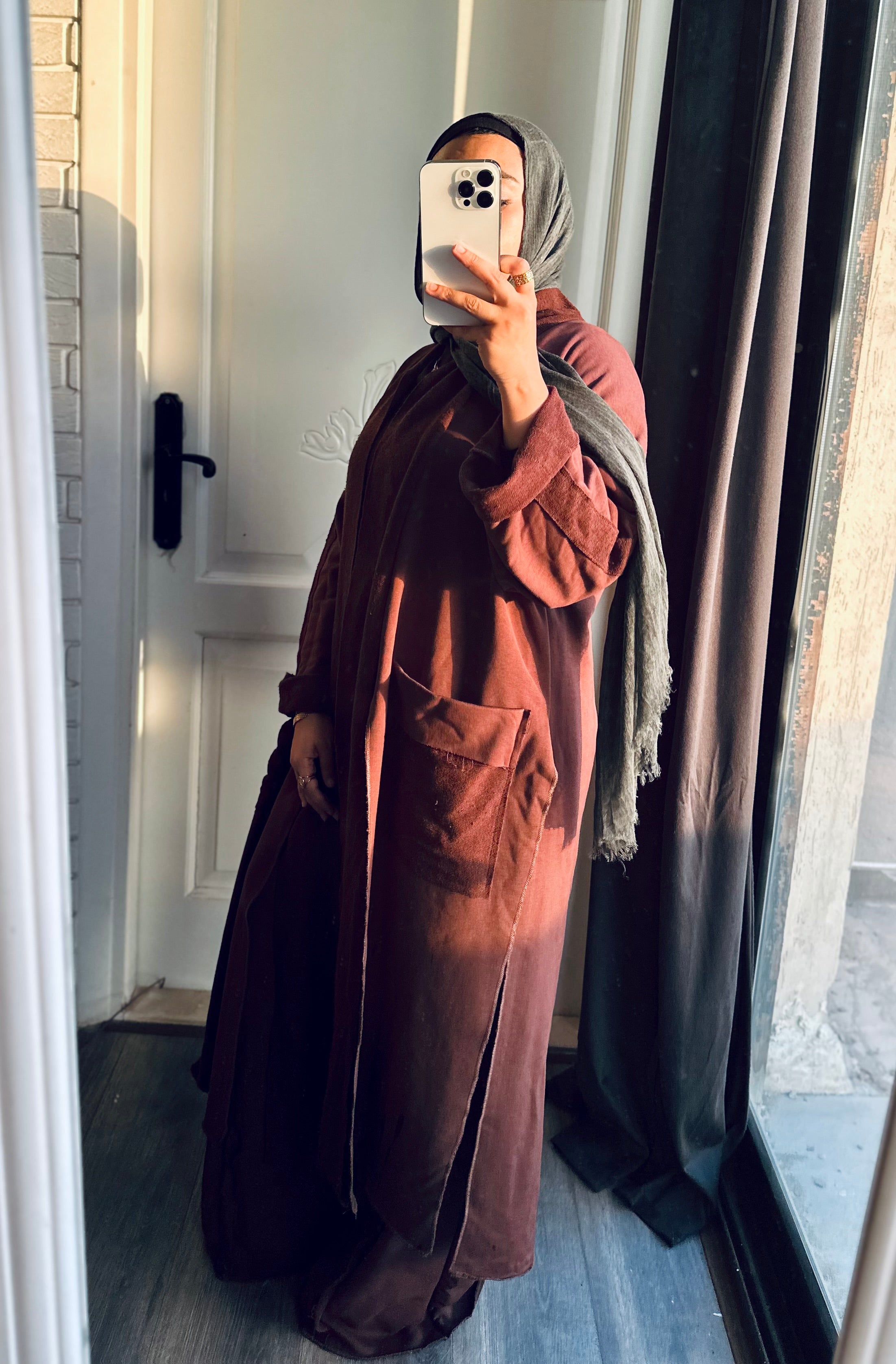 Long Melton Cardigan in Brown