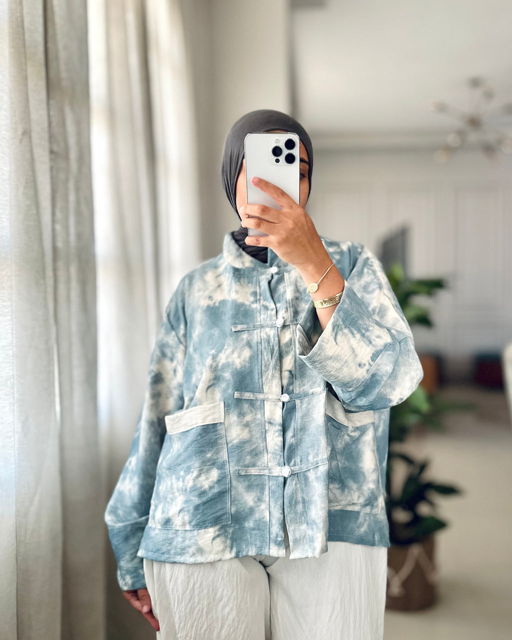 Chinese Tie Dye Blouse in Sky Blue