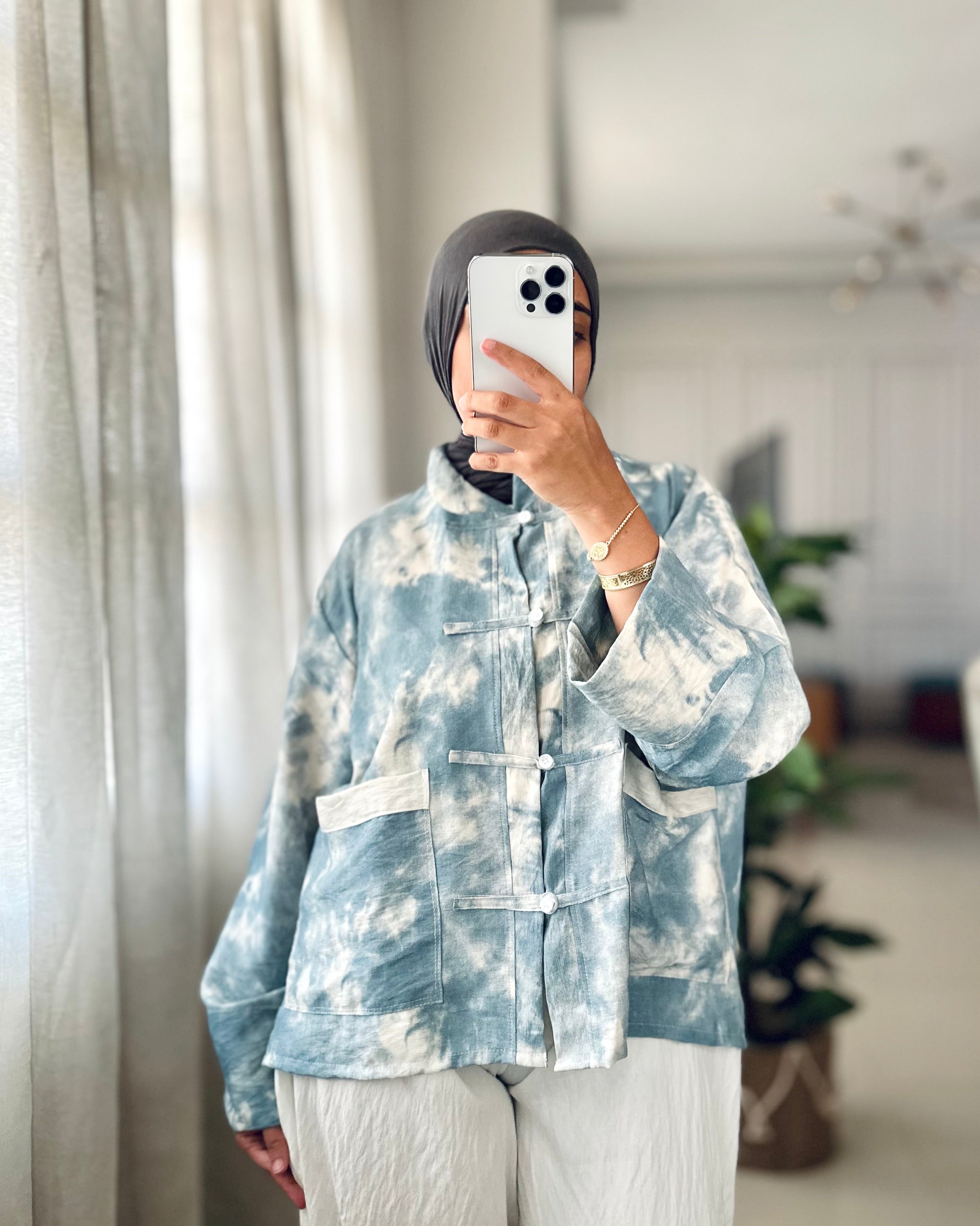 Chinese Tie Dye Blouse in Sky Blue