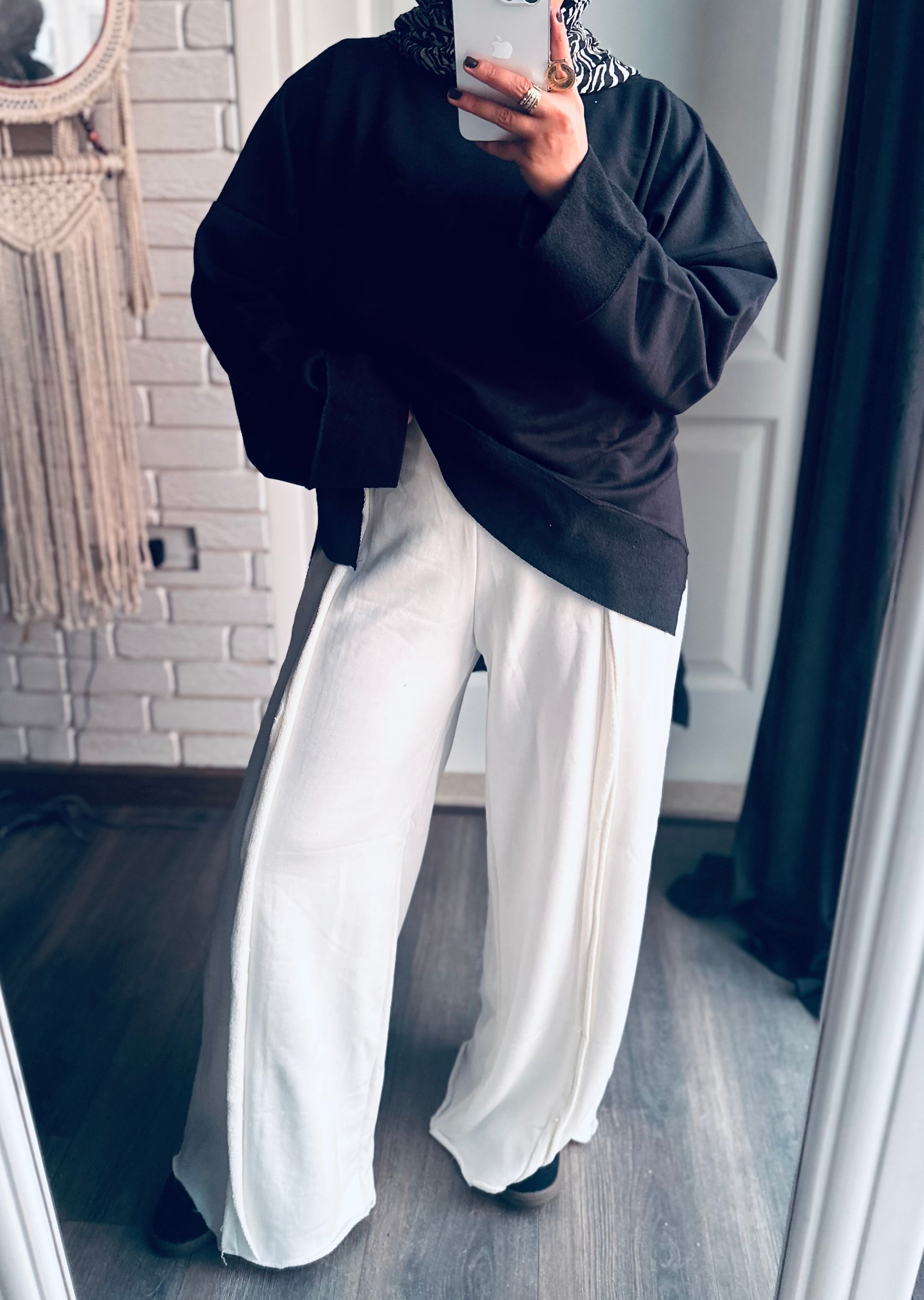 Melton Front Cut Pants in White