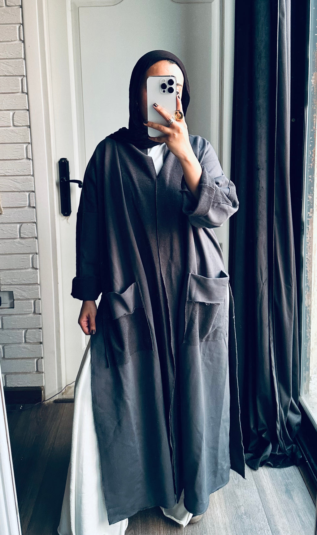 Long Melton Cardigan in Gray