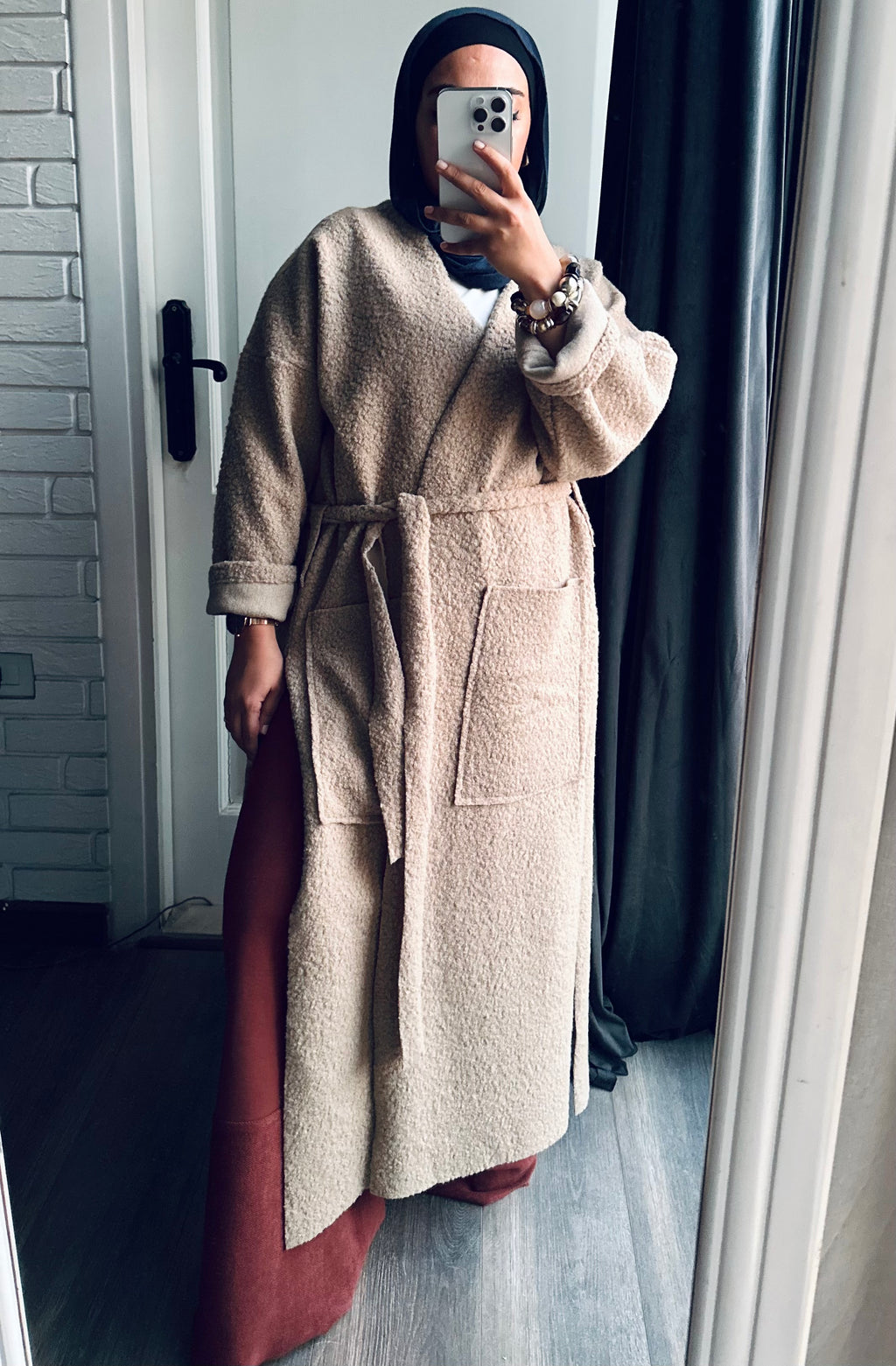 Teddy Long Coat in Beige