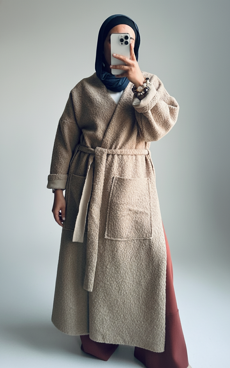 Teddy Long Coat in Beige