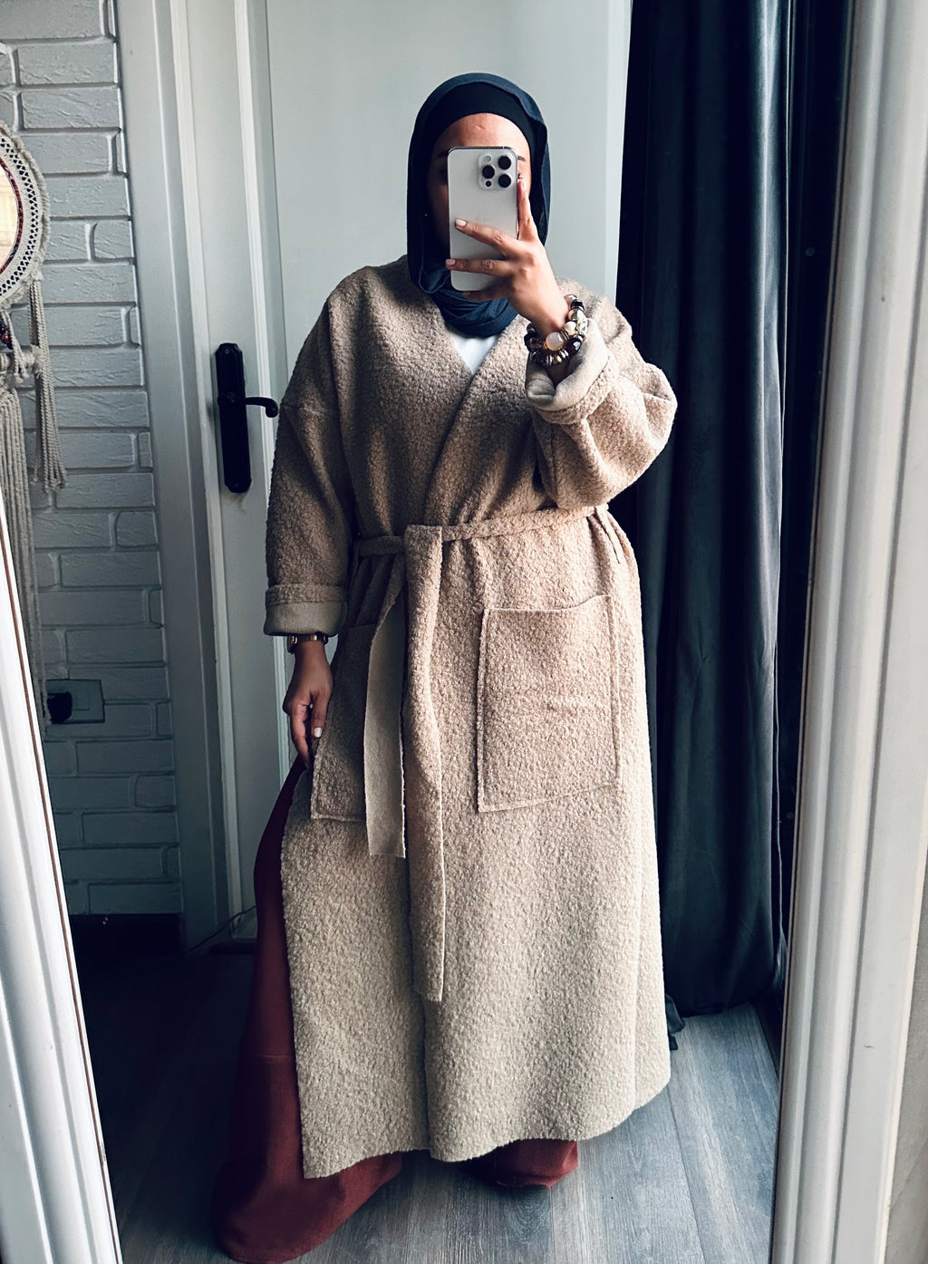 Teddy Long Coat in Beige