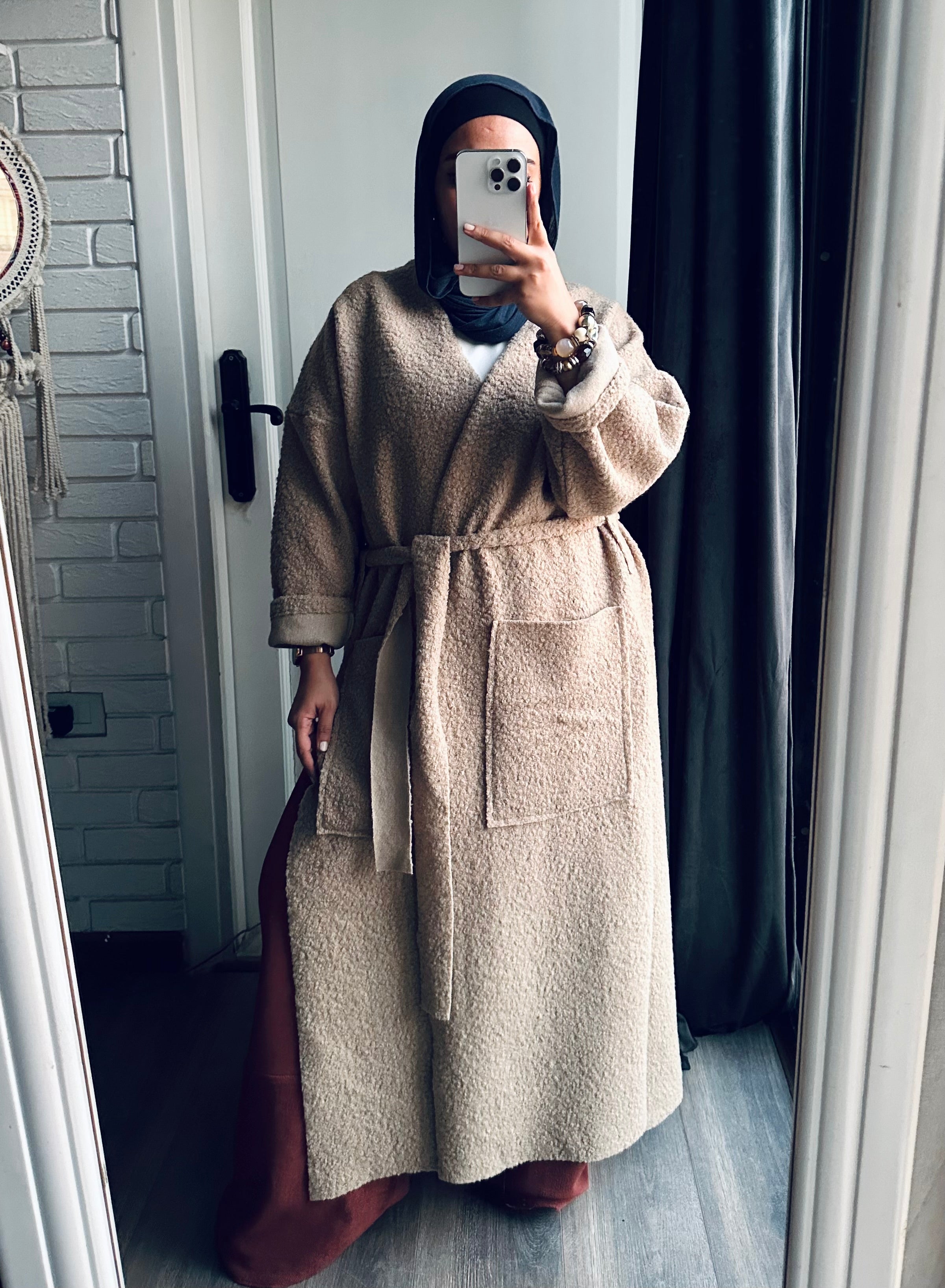 Teddy Long Coat in Beige