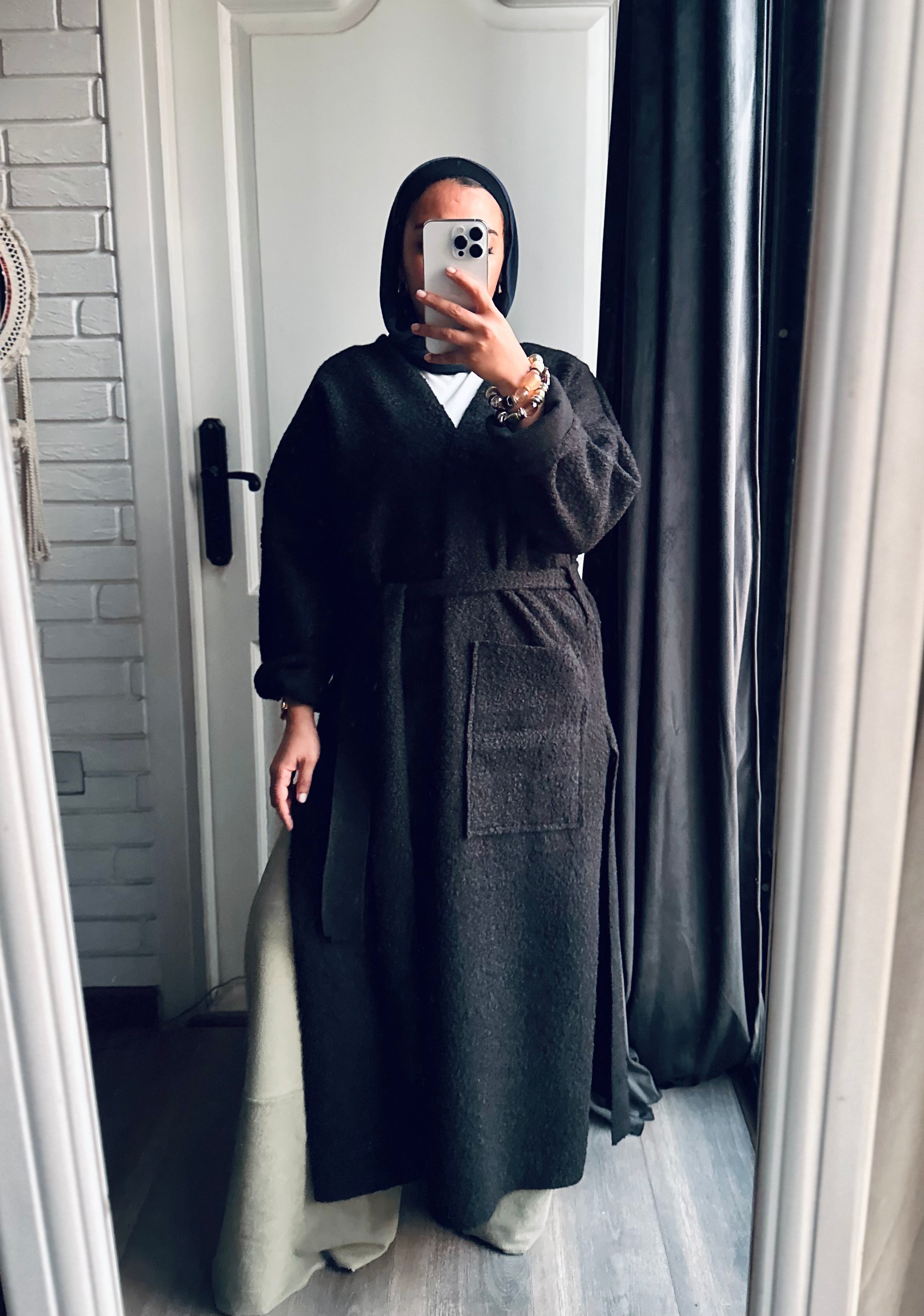 Teddy Long Coat in Black