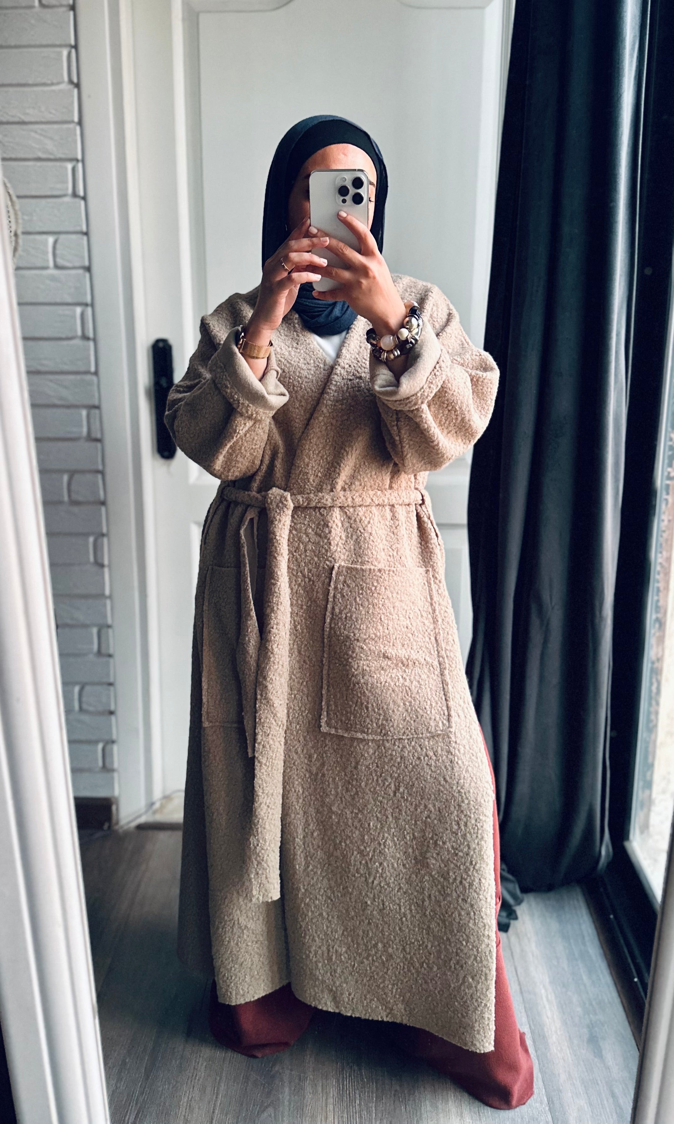 Teddy Long Coat in Beige