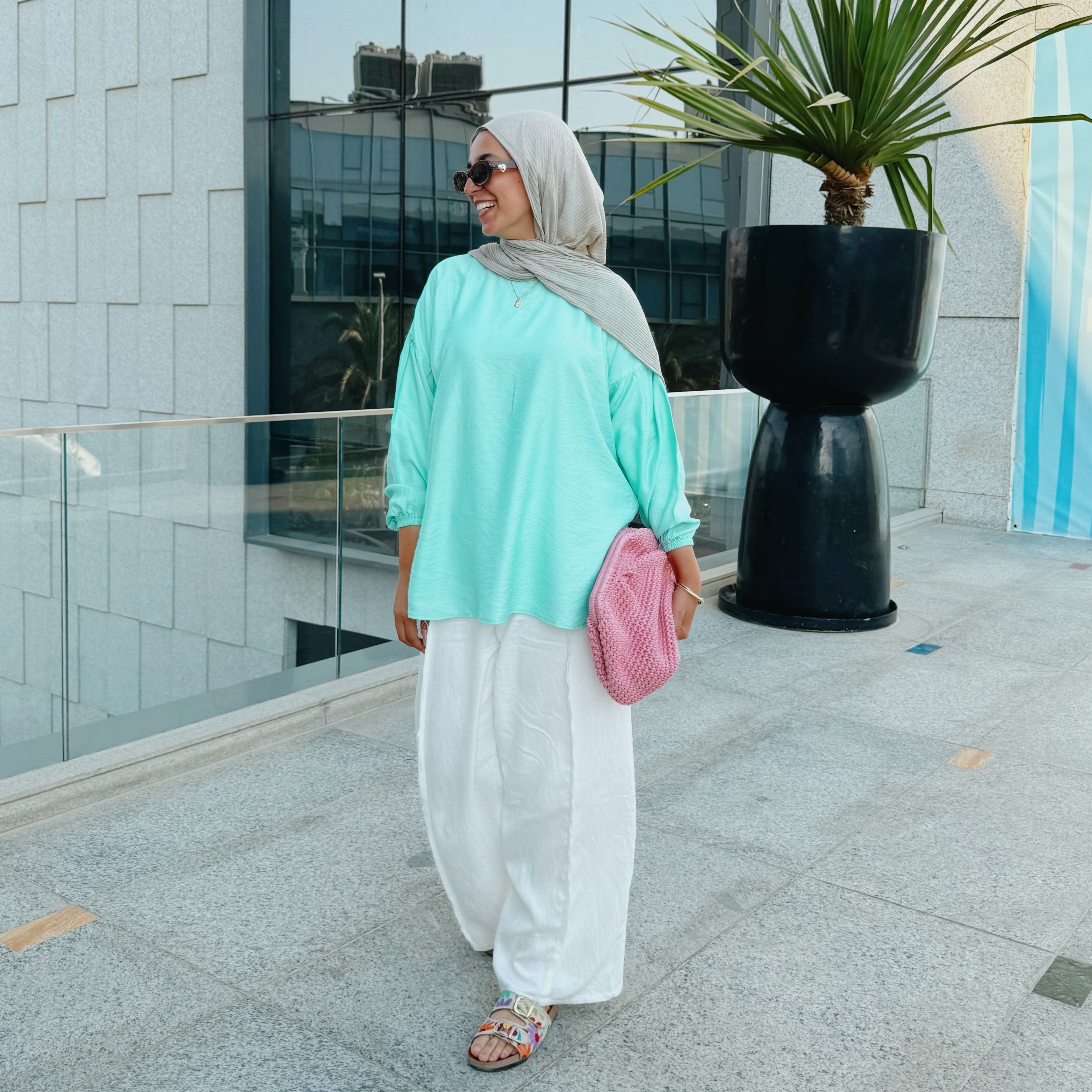 Softline Ruffle Blouse in Aqua