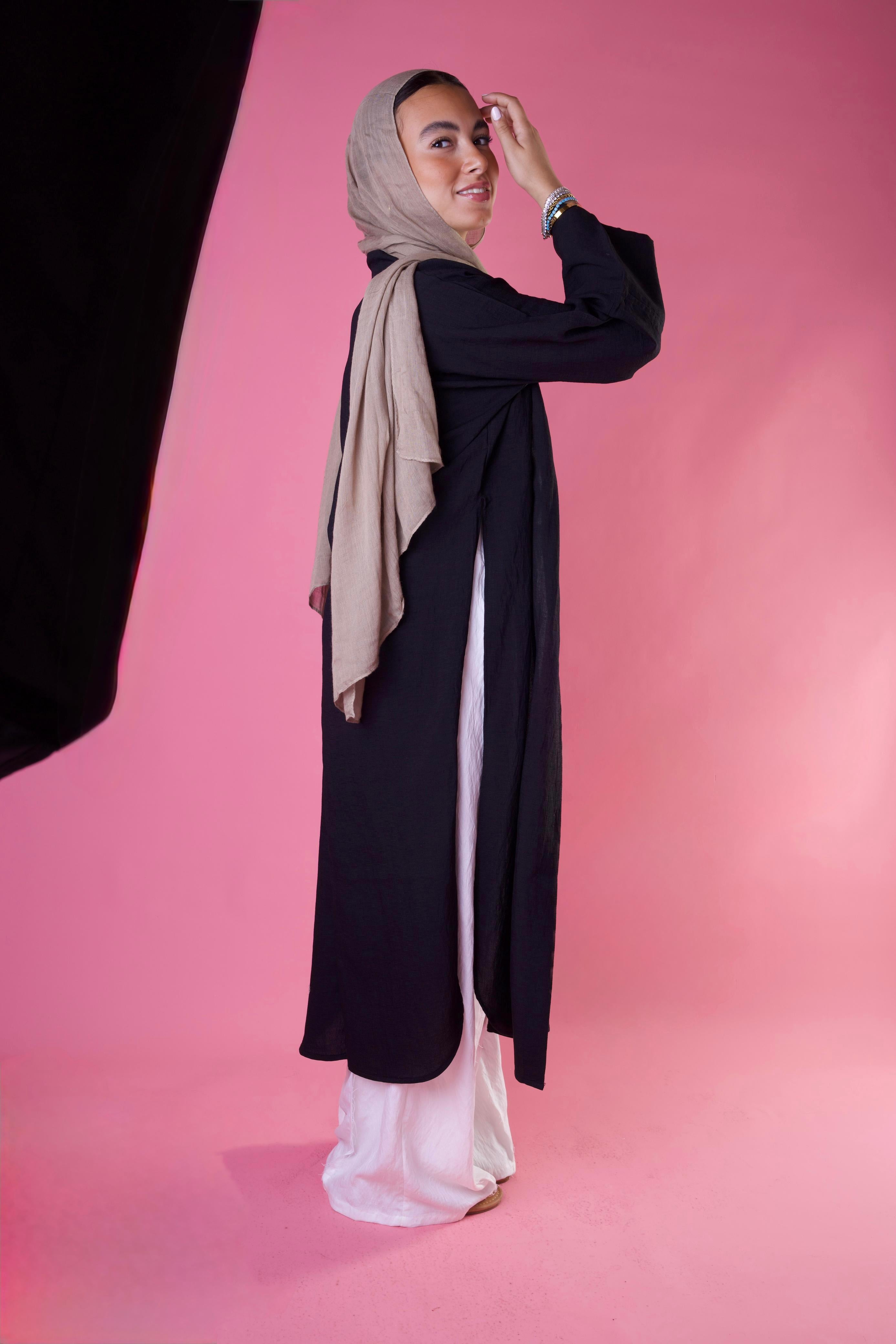 Slit Cut Long Shirt In Black