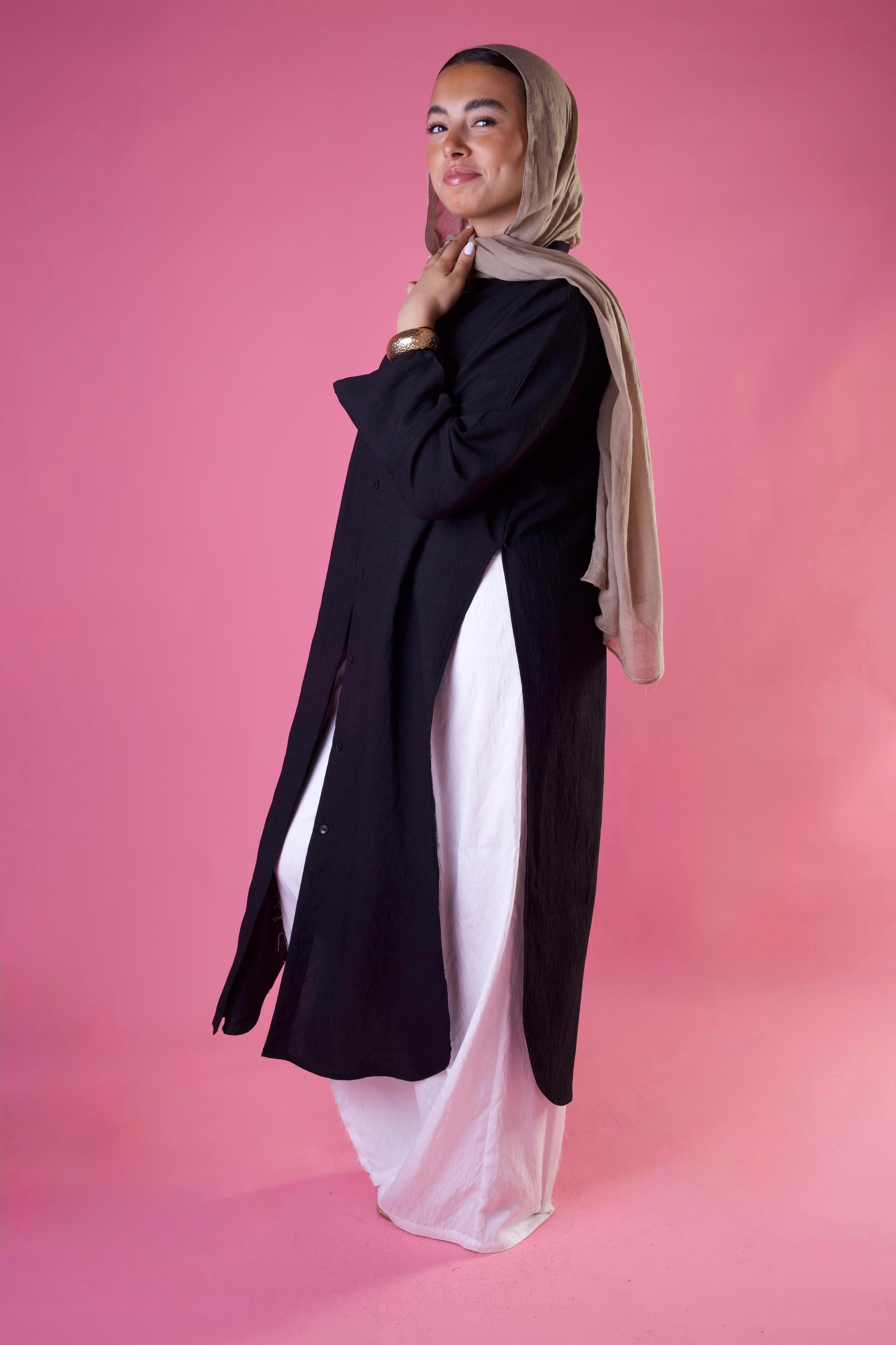 Slit Cut Long Shirt In Black