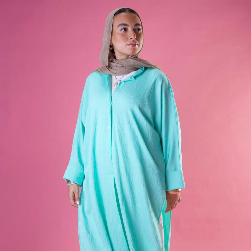 Slit Cut Long Shirt In Aqua