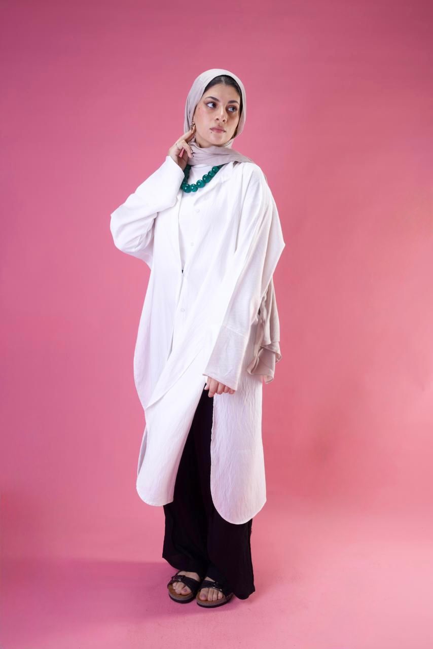 Slit Cut Long Shirt In White