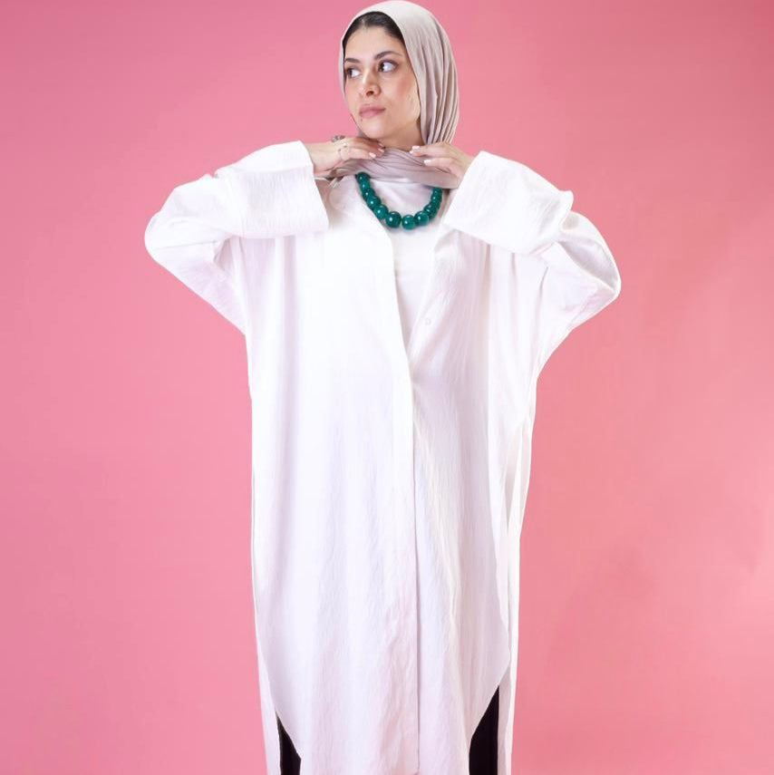 Slit Cut Long Shirt In White