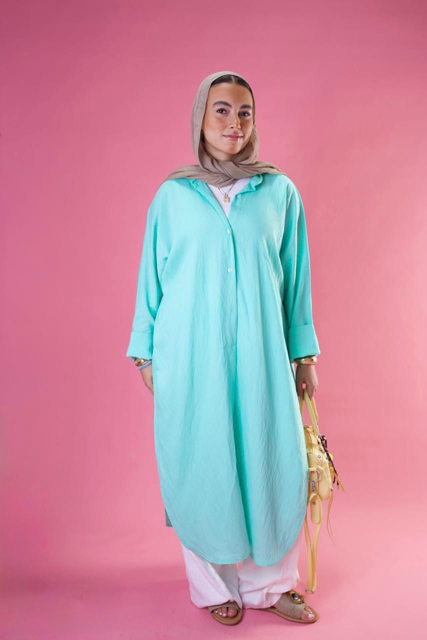 Slit Cut Long Shirt In Aqua