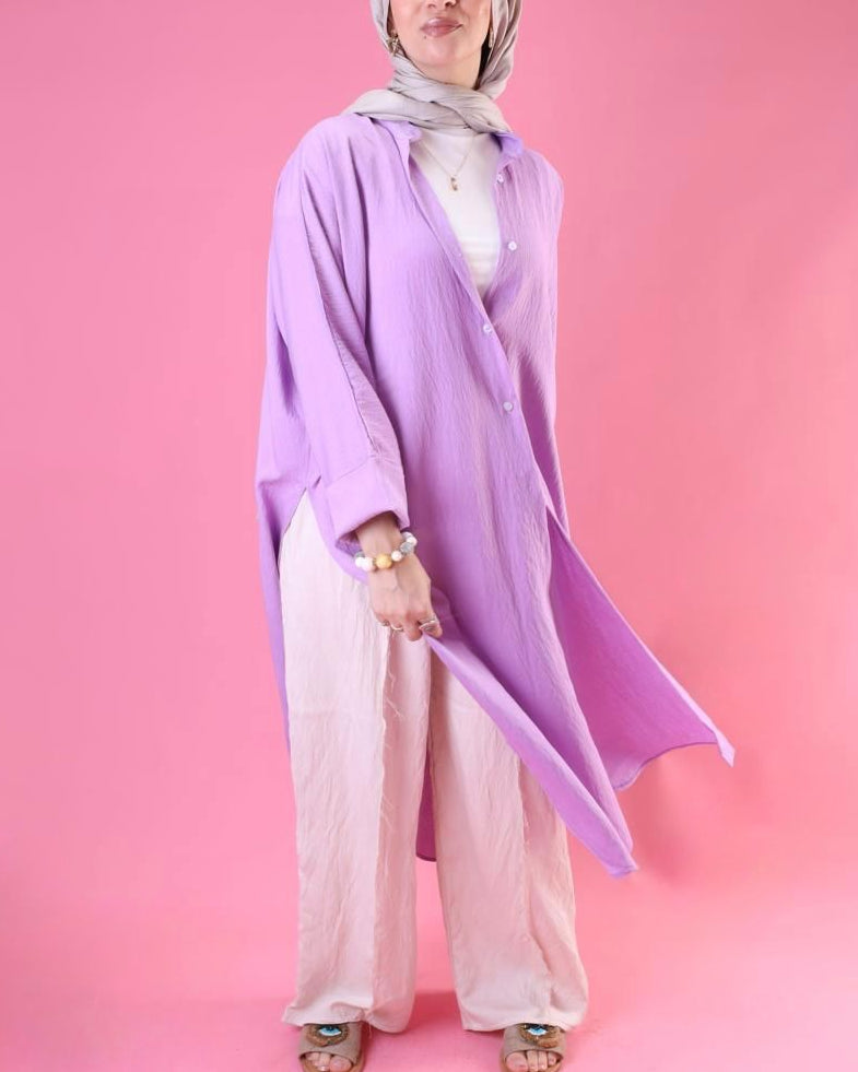 Slit Cut Long Shirt In Lavender