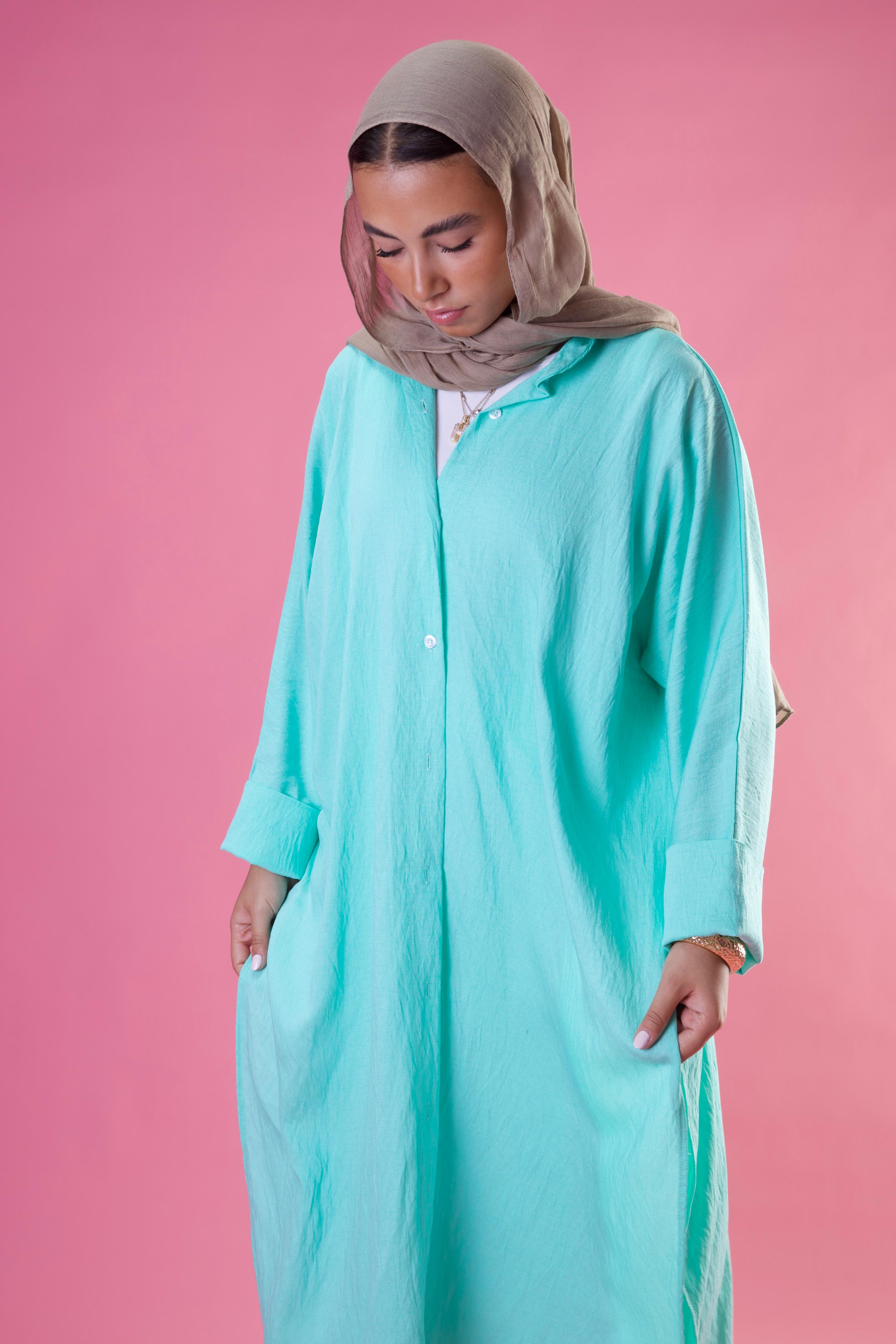 Slit Cut Long Shirt In Aqua