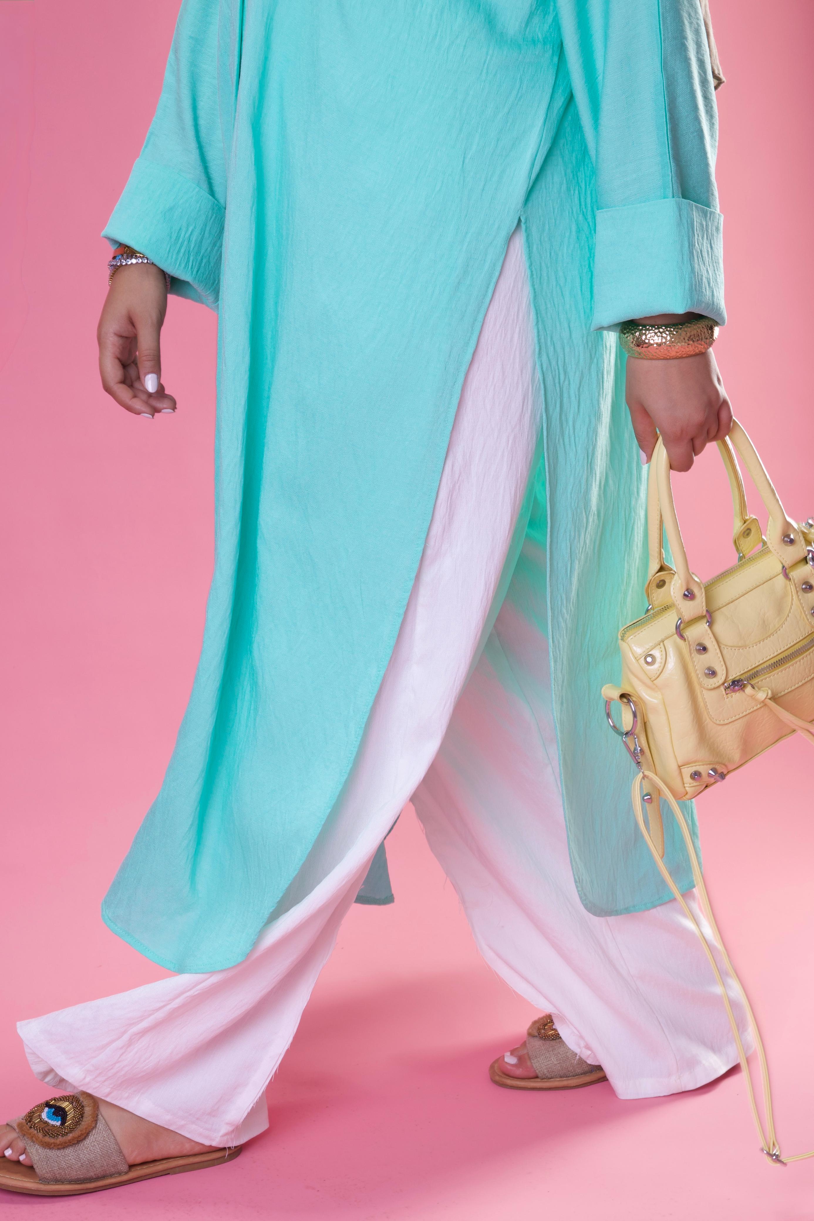 Slit Cut Long Shirt In Aqua