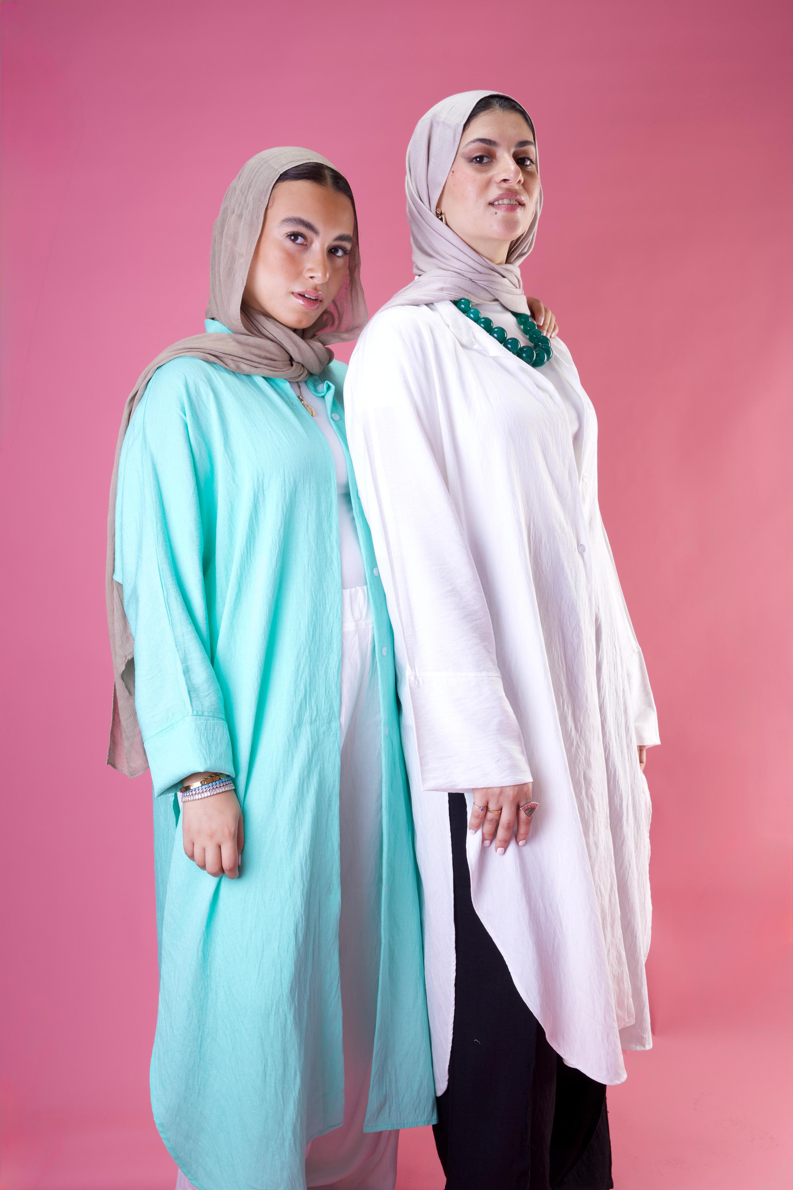 Slit Cut Long Shirt In Aqua