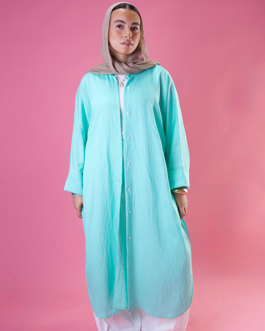 Slit Cut Long Shirt In Aqua
