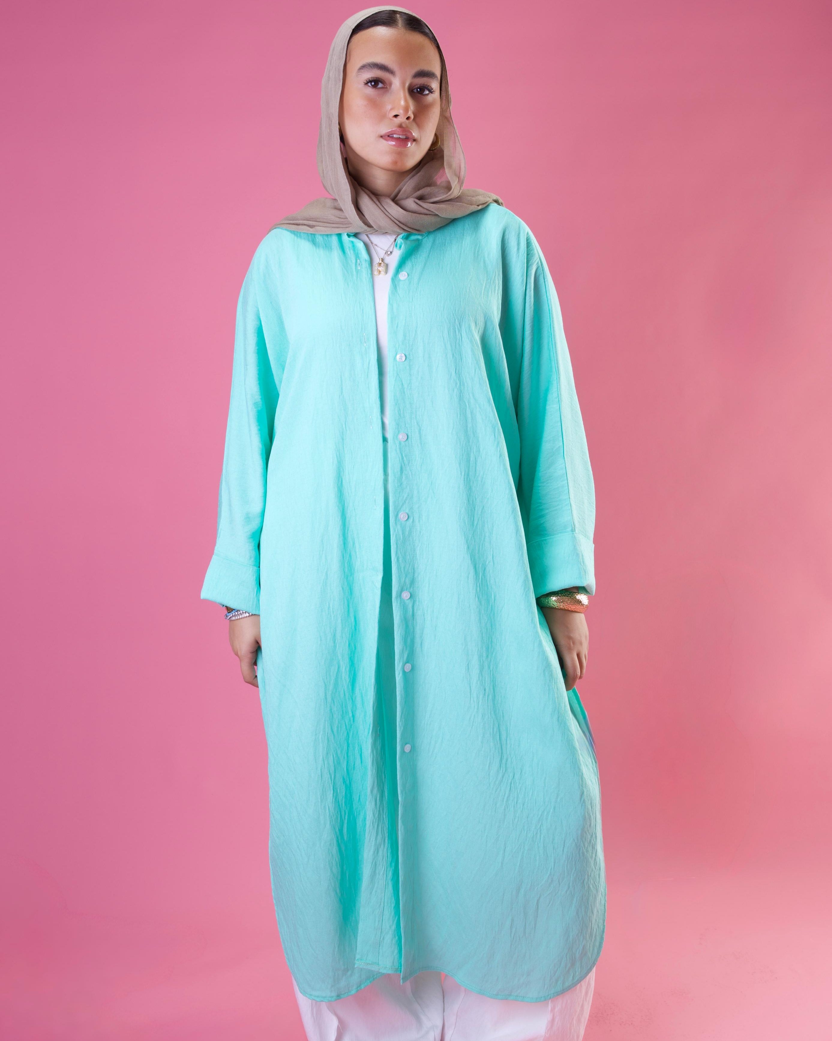 Slit Cut Long Shirt In Aqua