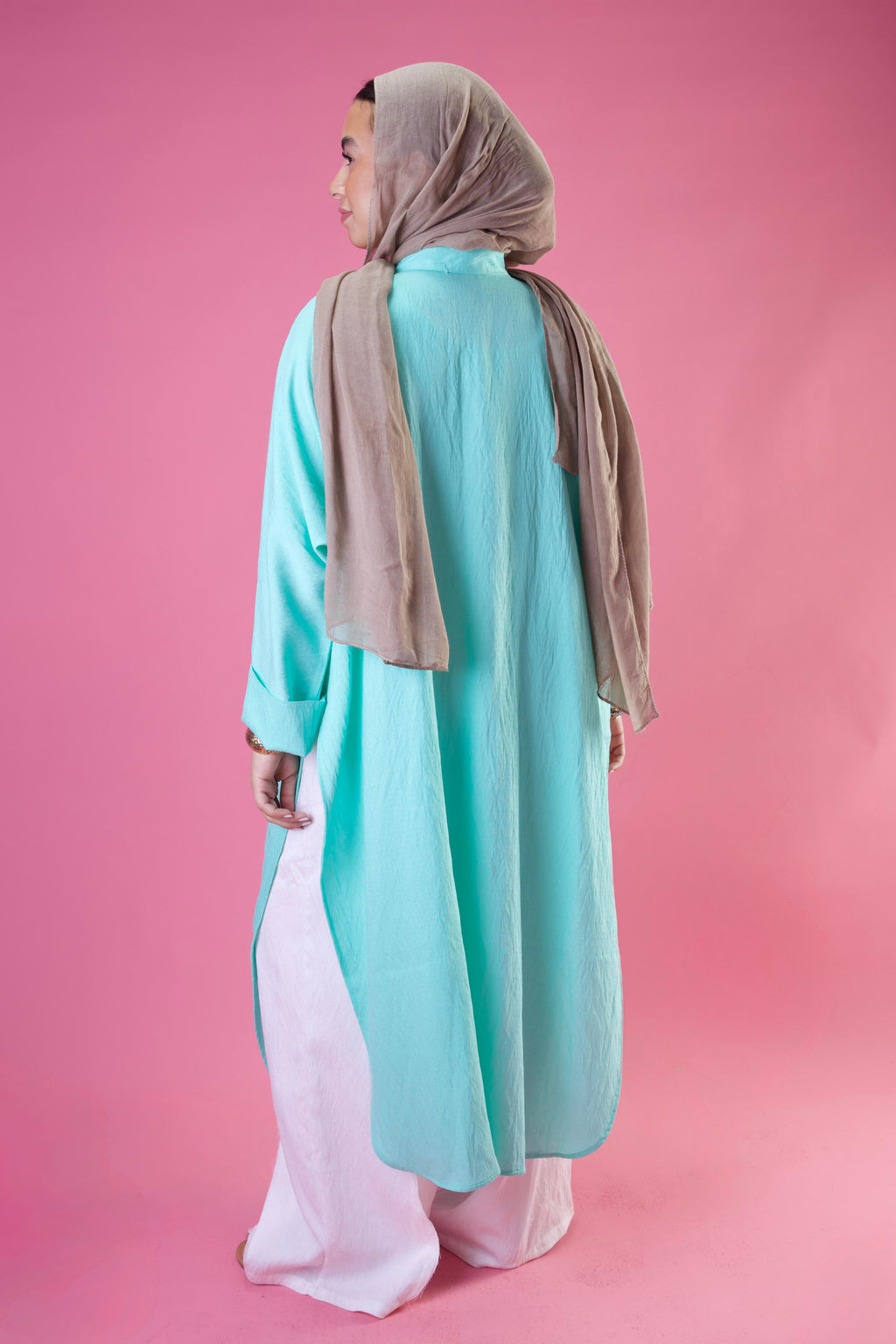 Slit Cut Long Shirt In Aqua