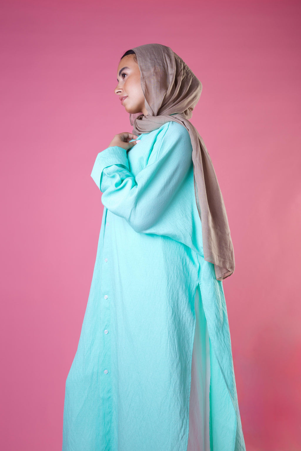 Slit Cut Long Shirt In Aqua