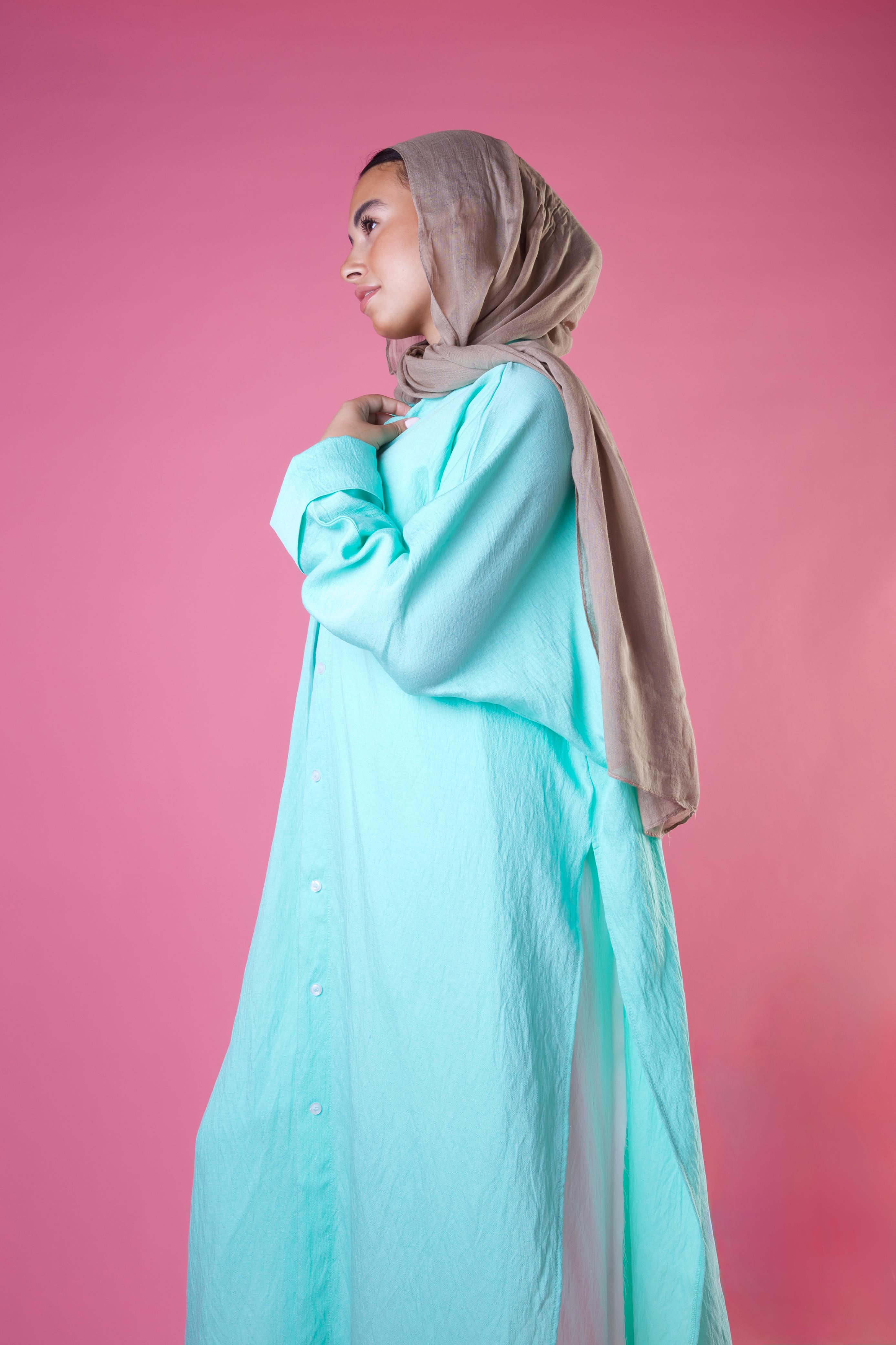 Slit Cut Long Shirt In Aqua