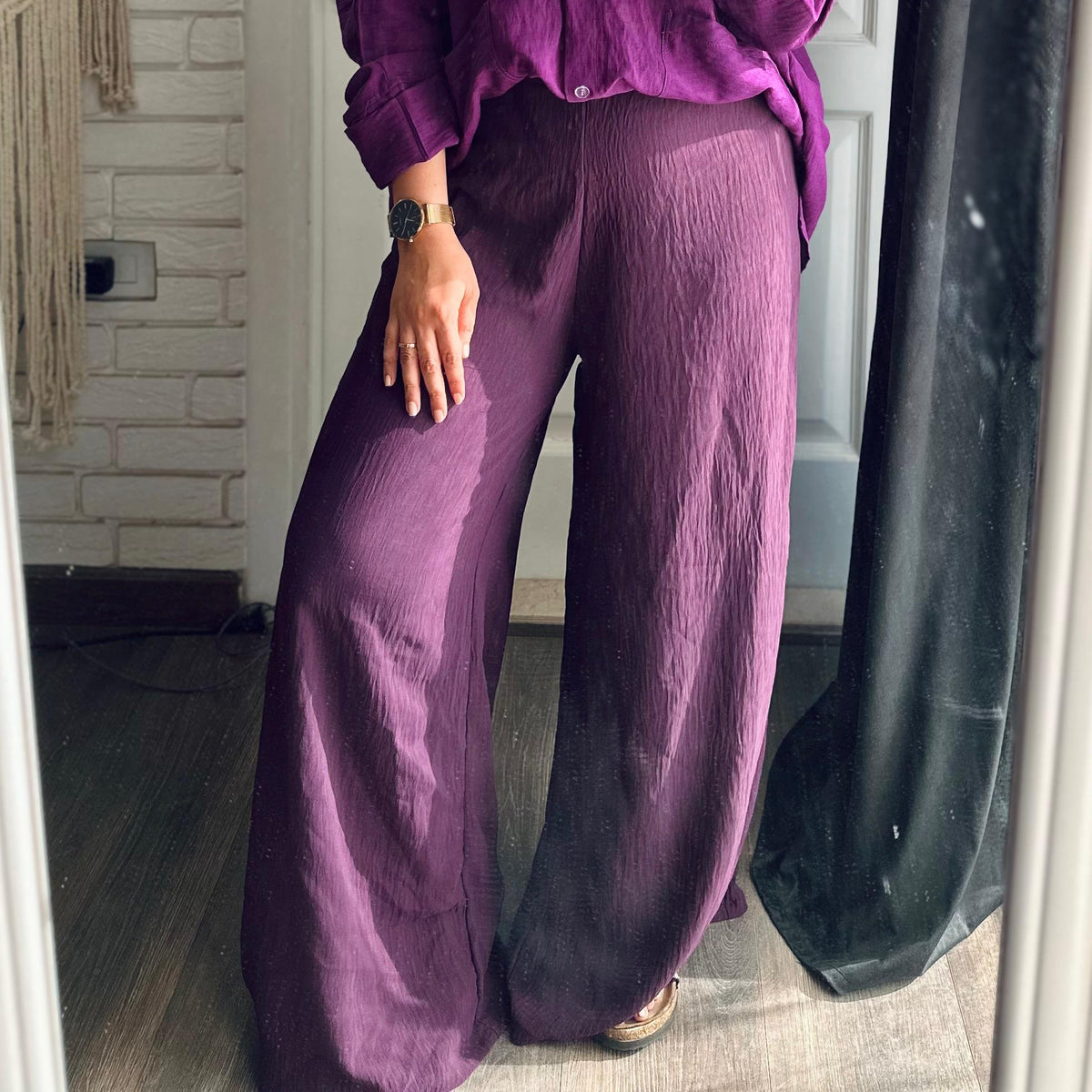 Signature Wide Leg Pants In Purple