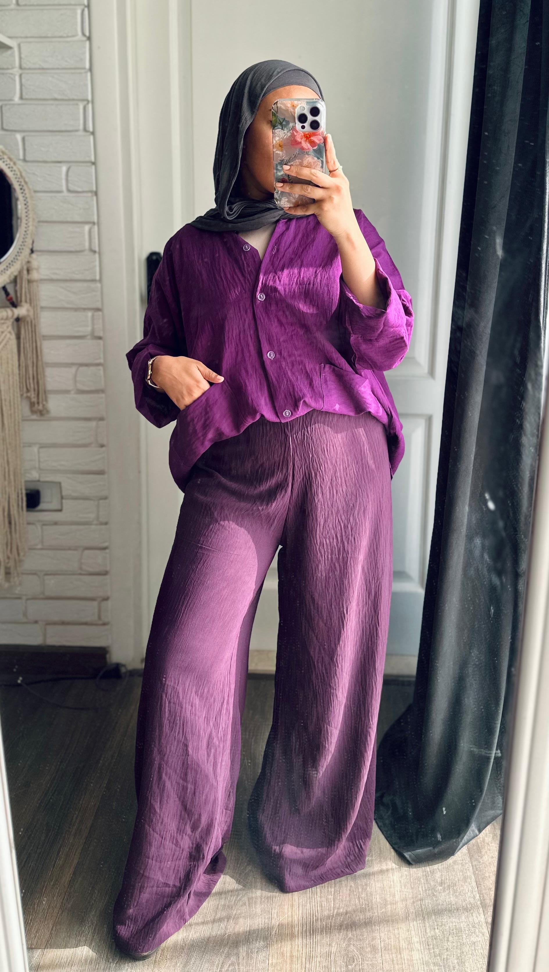 Signature Wide Leg Pants In Purple