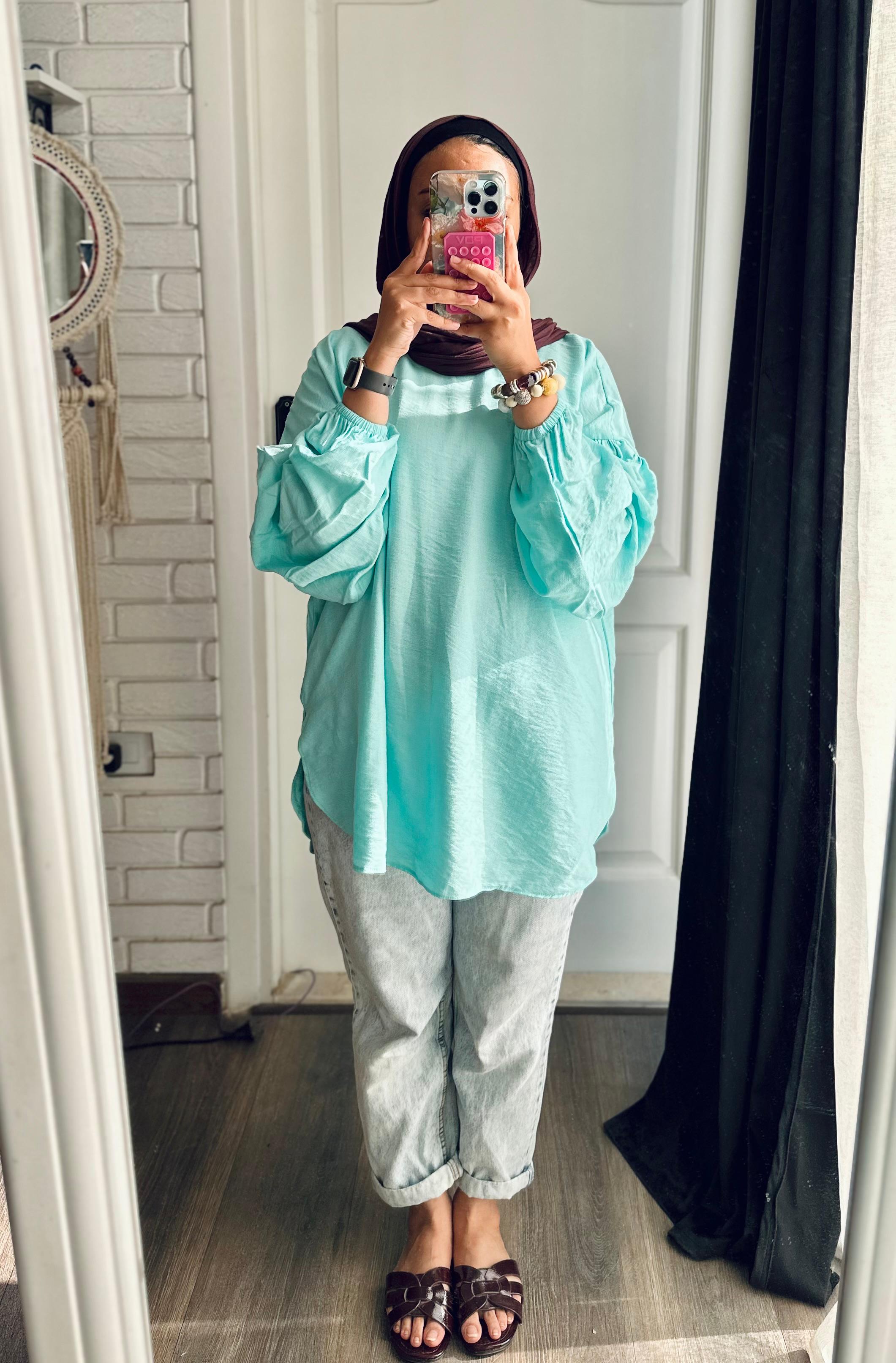 Softline Ruffle Blouse in Aqua