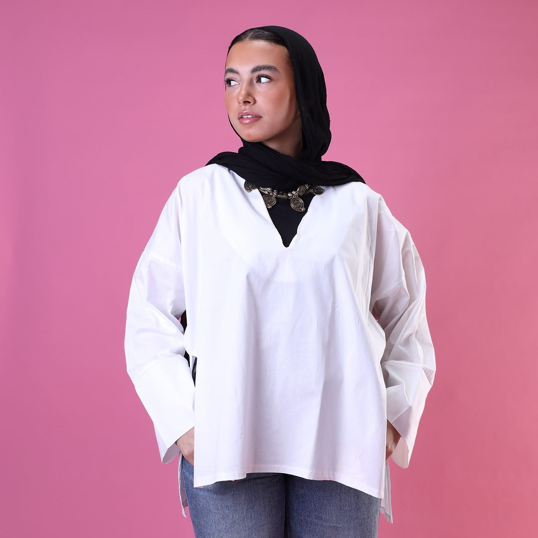 V-Cut Neck Top In White