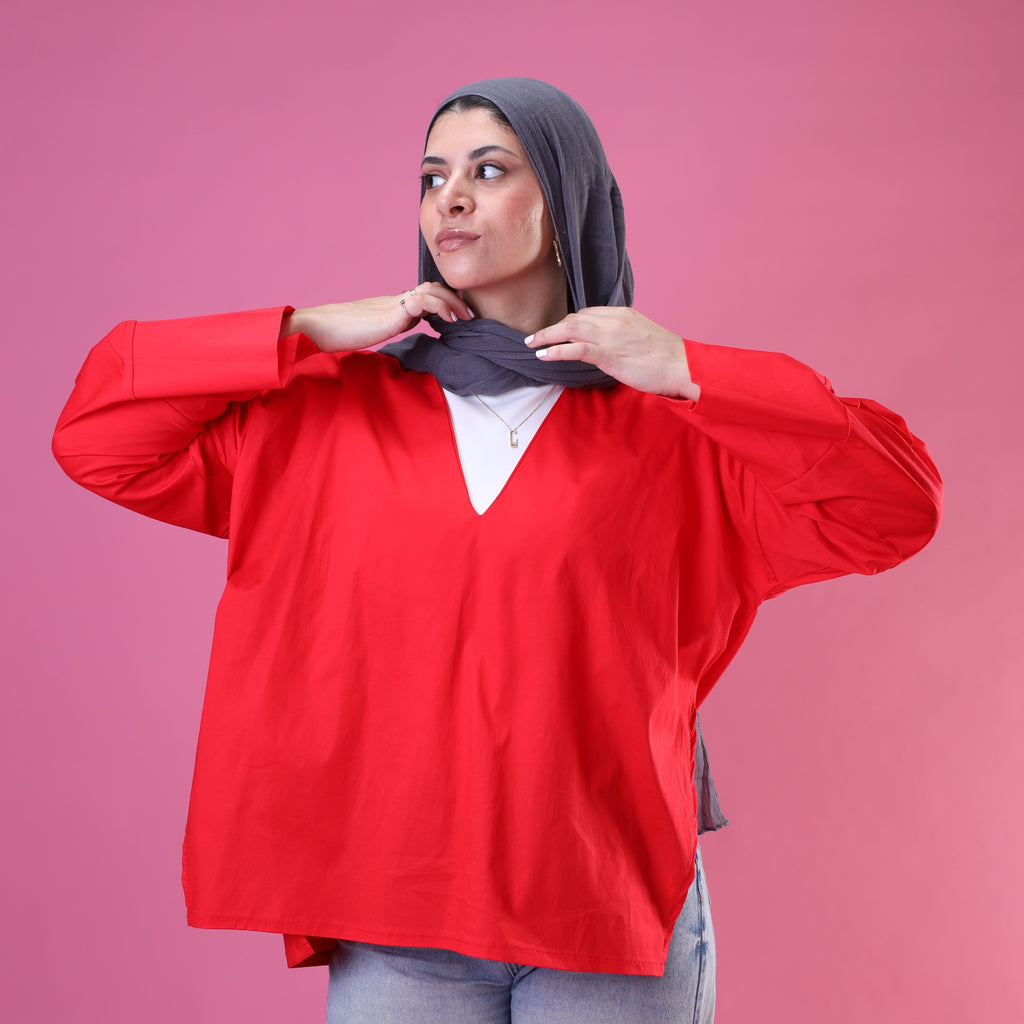 V-Cut Neck Top In Red