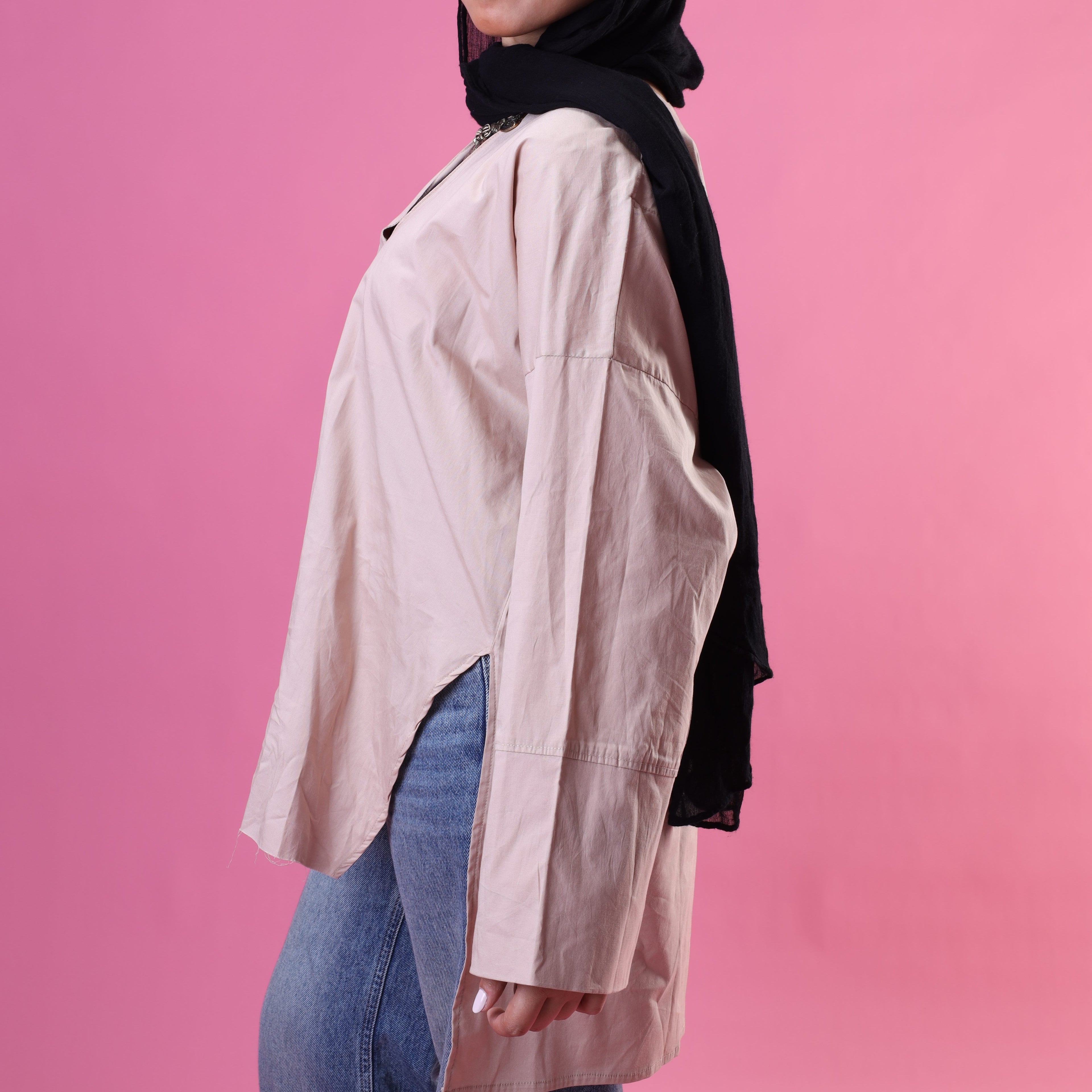 V-Cut Neck Top In Beige