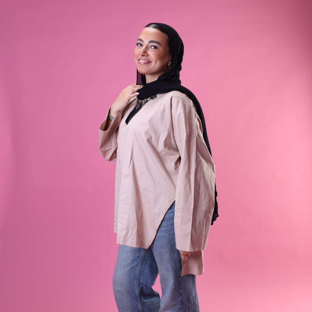 V-Cut Neck Top In Beige