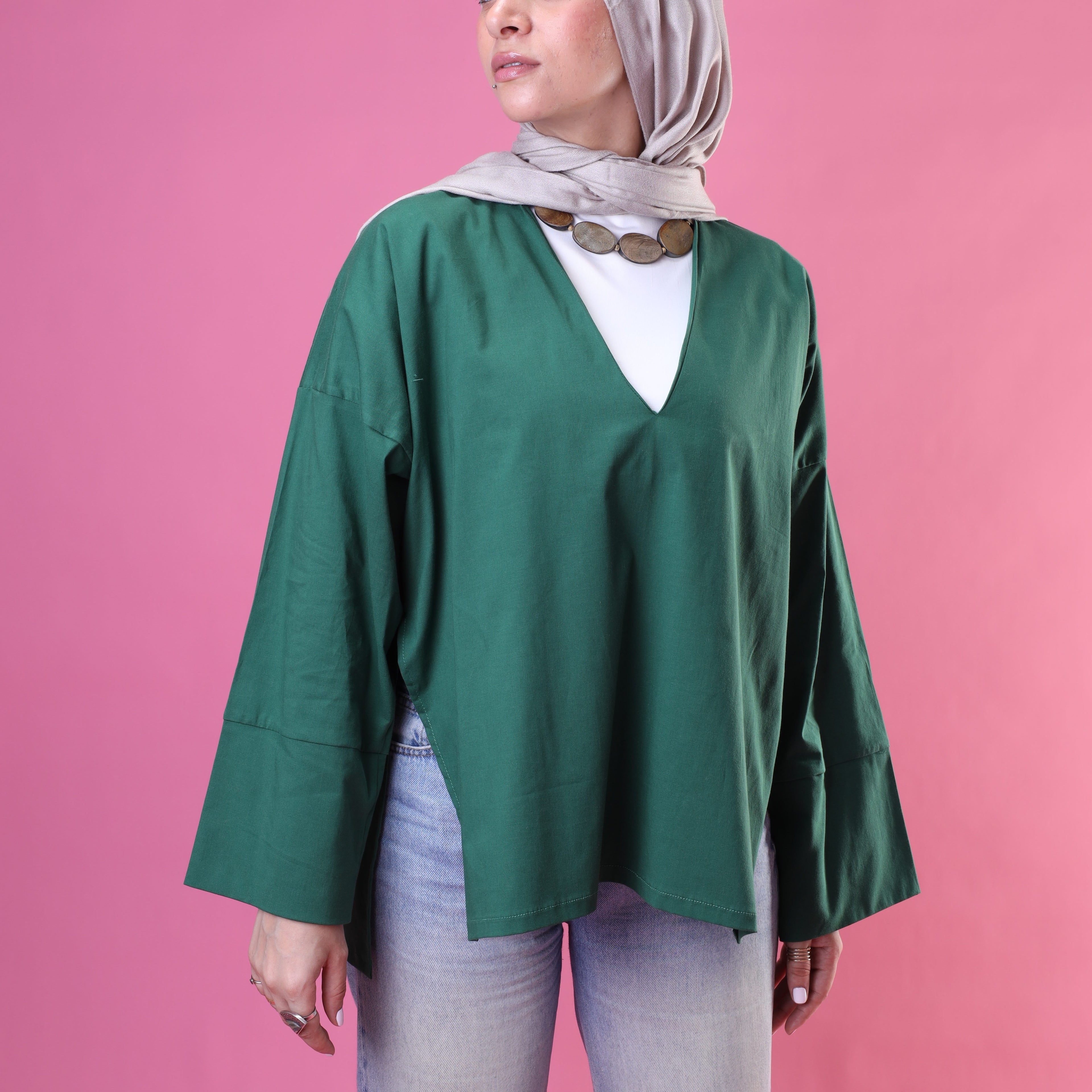 V-Cut Neck Top In Green