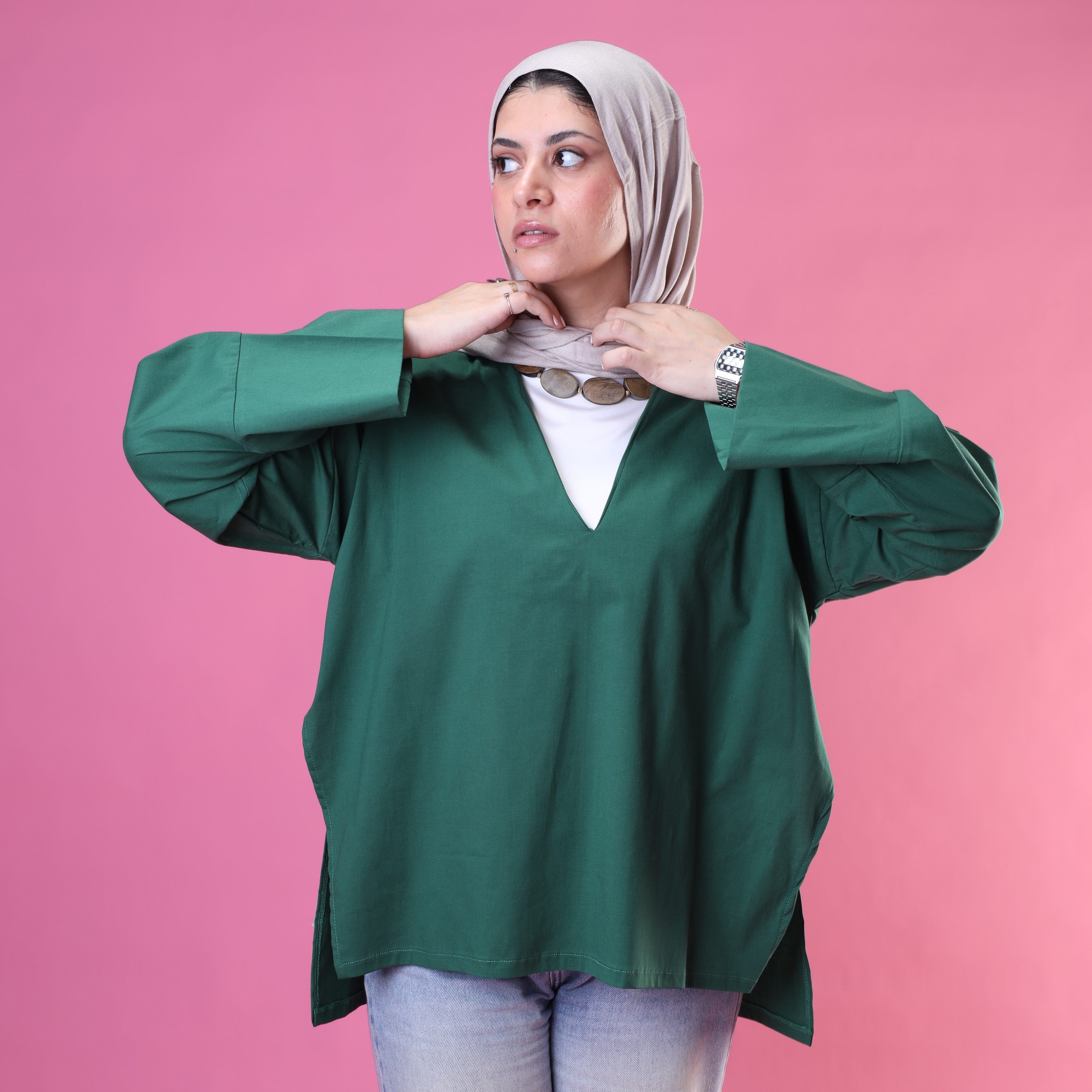 V-Cut Neck Top In Green