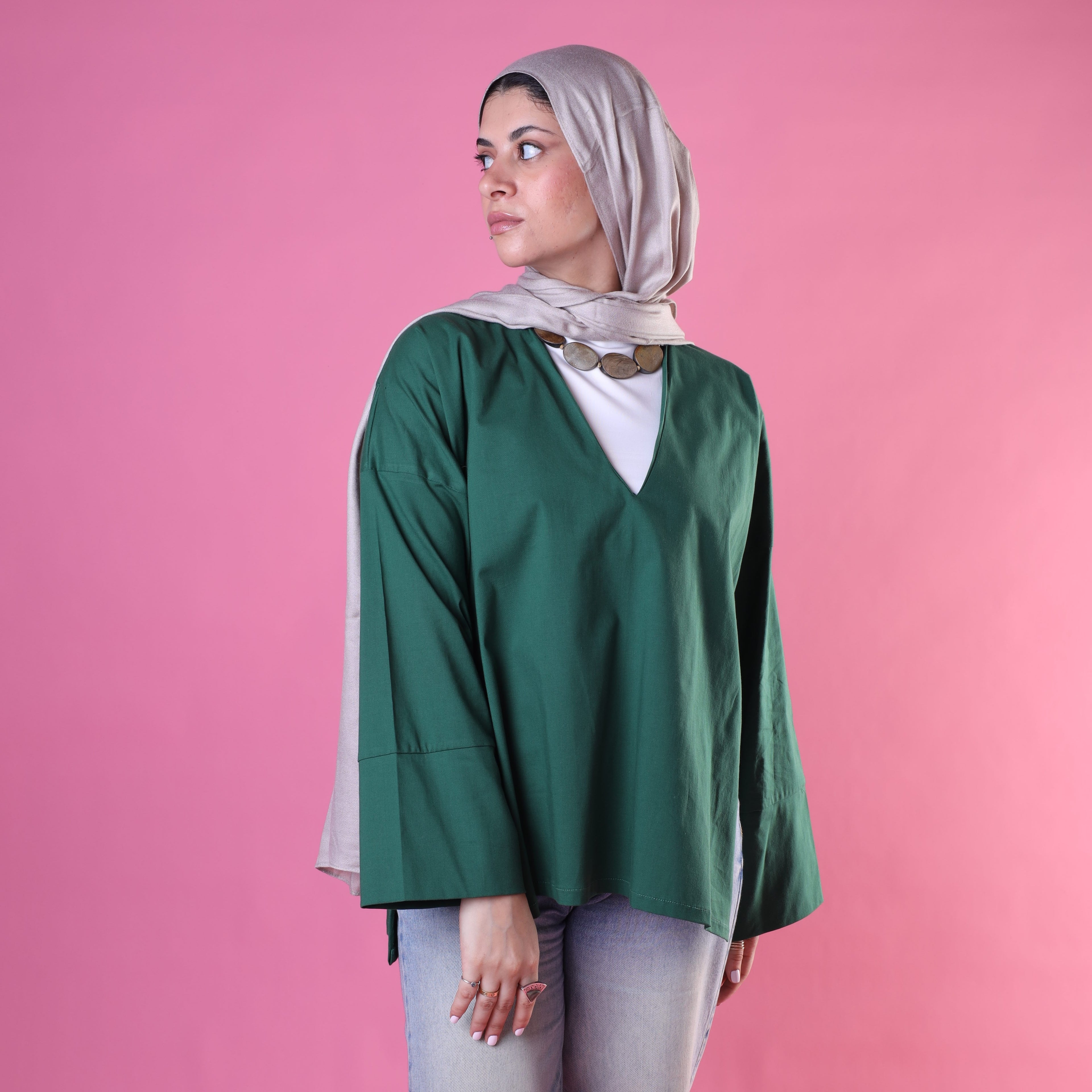 V-Cut Neck Top In Green