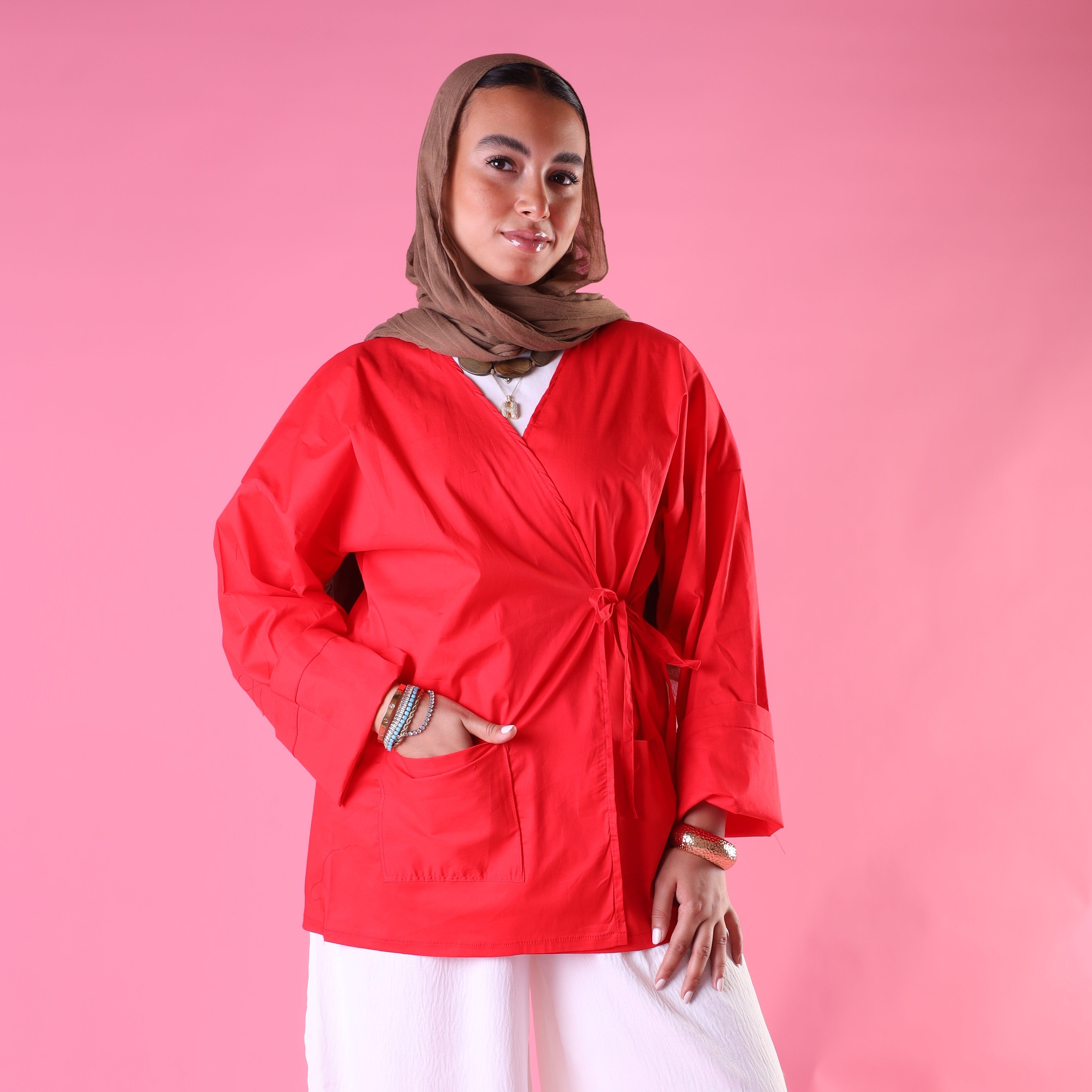 Tied Up Wrap Blouse In Red