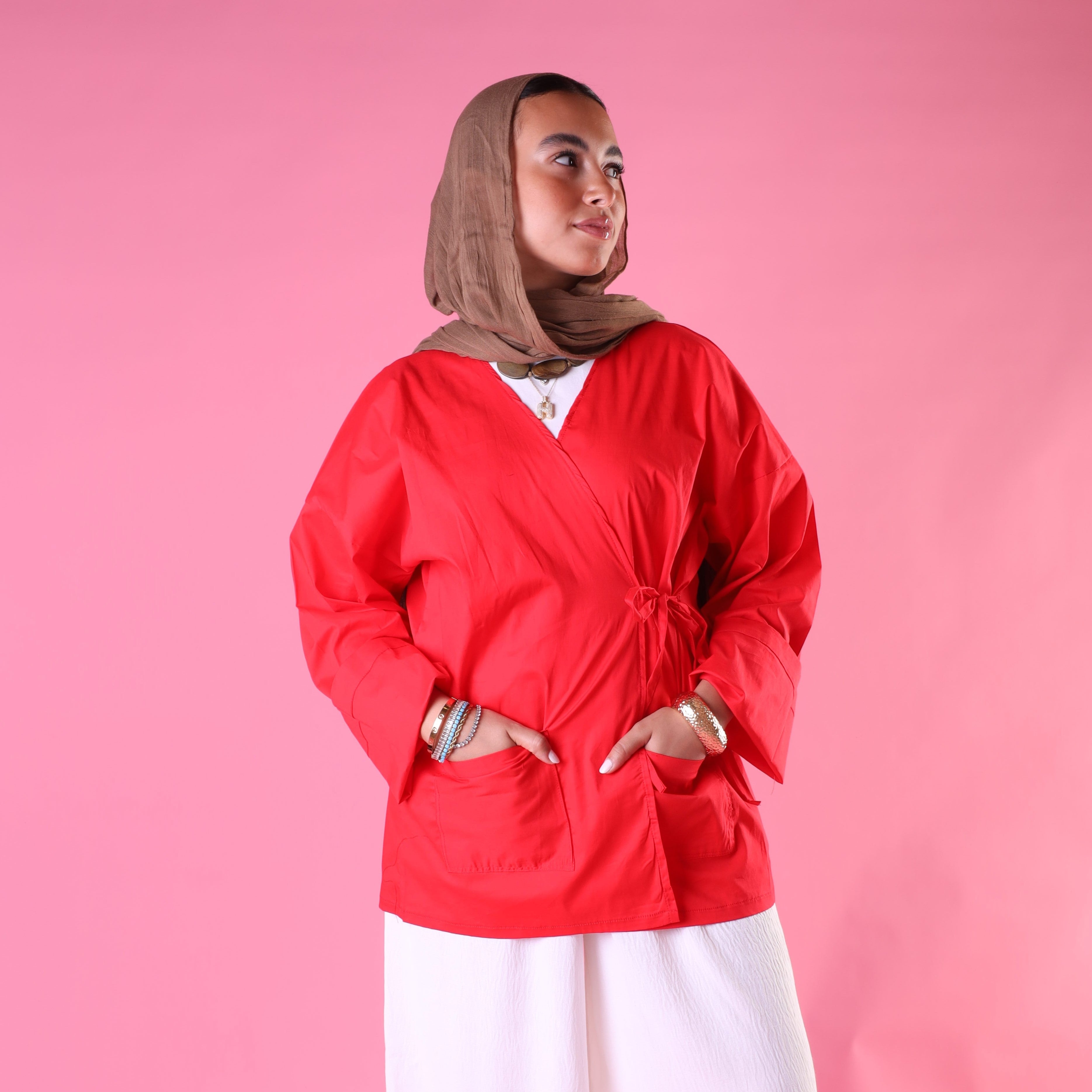 Tied Up Wrap Blouse In Red