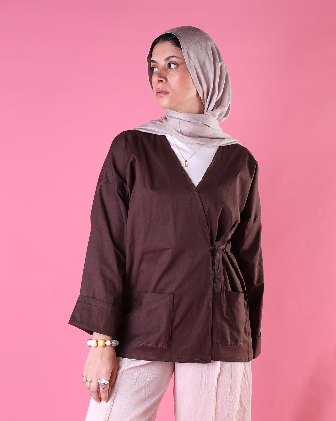 Tied Up Wrap Blouse In Brown